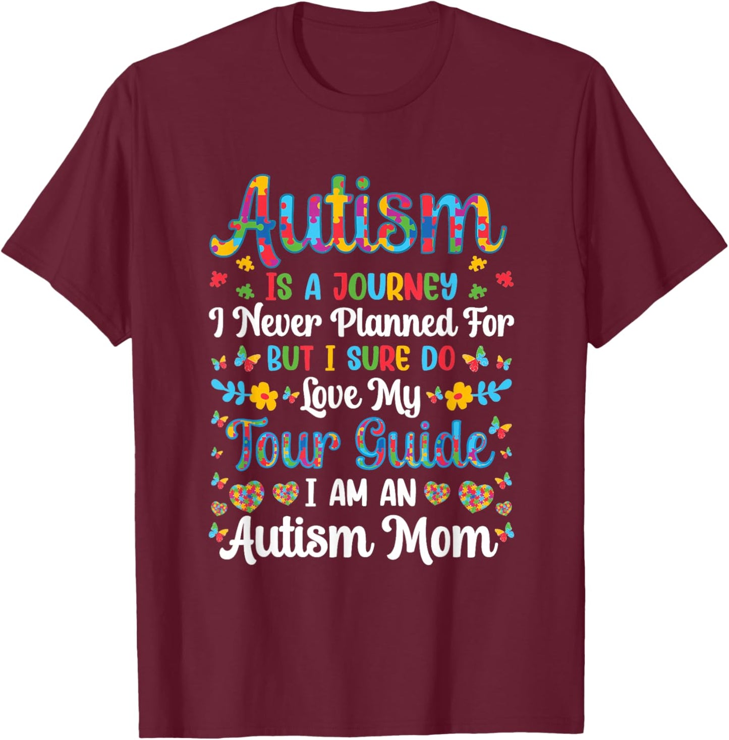 Retro Autism Mom Autism Is A Journey Autism Awareness Month T-Shirt - T-Shirt | Maroon