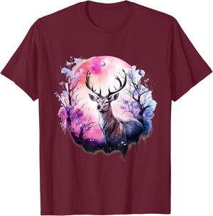 Deer Nature Animal Print Forest Floral Artwork Wildlife T-Shirt - T-Shirt | Maroon