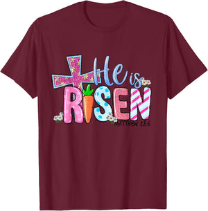 Happy Easter Bunny Shirt He Is Risen Jesus Cross Scripture T-Shirt - T-Shirt | Maroon