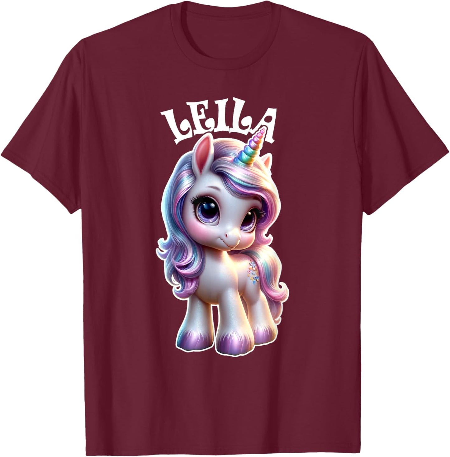 Leila Cute Unicorn Design for Girls Name Leila T-Shirt - T-Shirt | Maroon