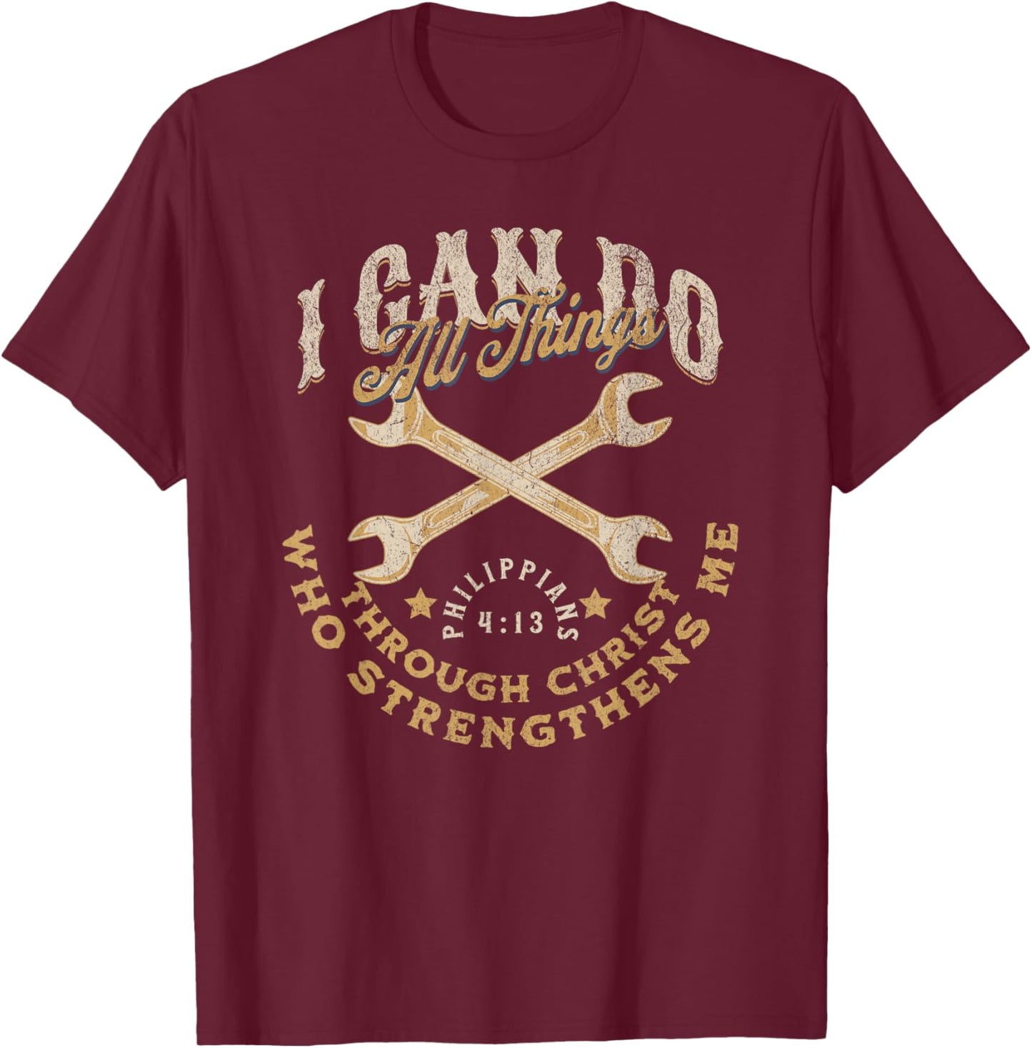 Cool Classic Car Mechanic Wrench Bible Scripture Verse Faith T-Shirt - T-Shirt | Maroon