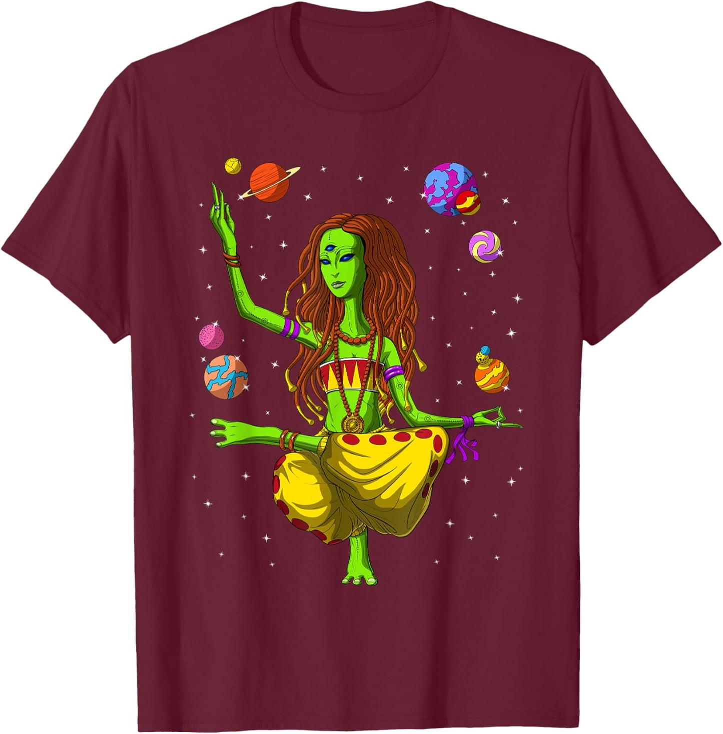 Hippie Alien Yoga Zen Meditation Psychedelic Spiritual Women T-Shirt - T-Shirt | Maroon