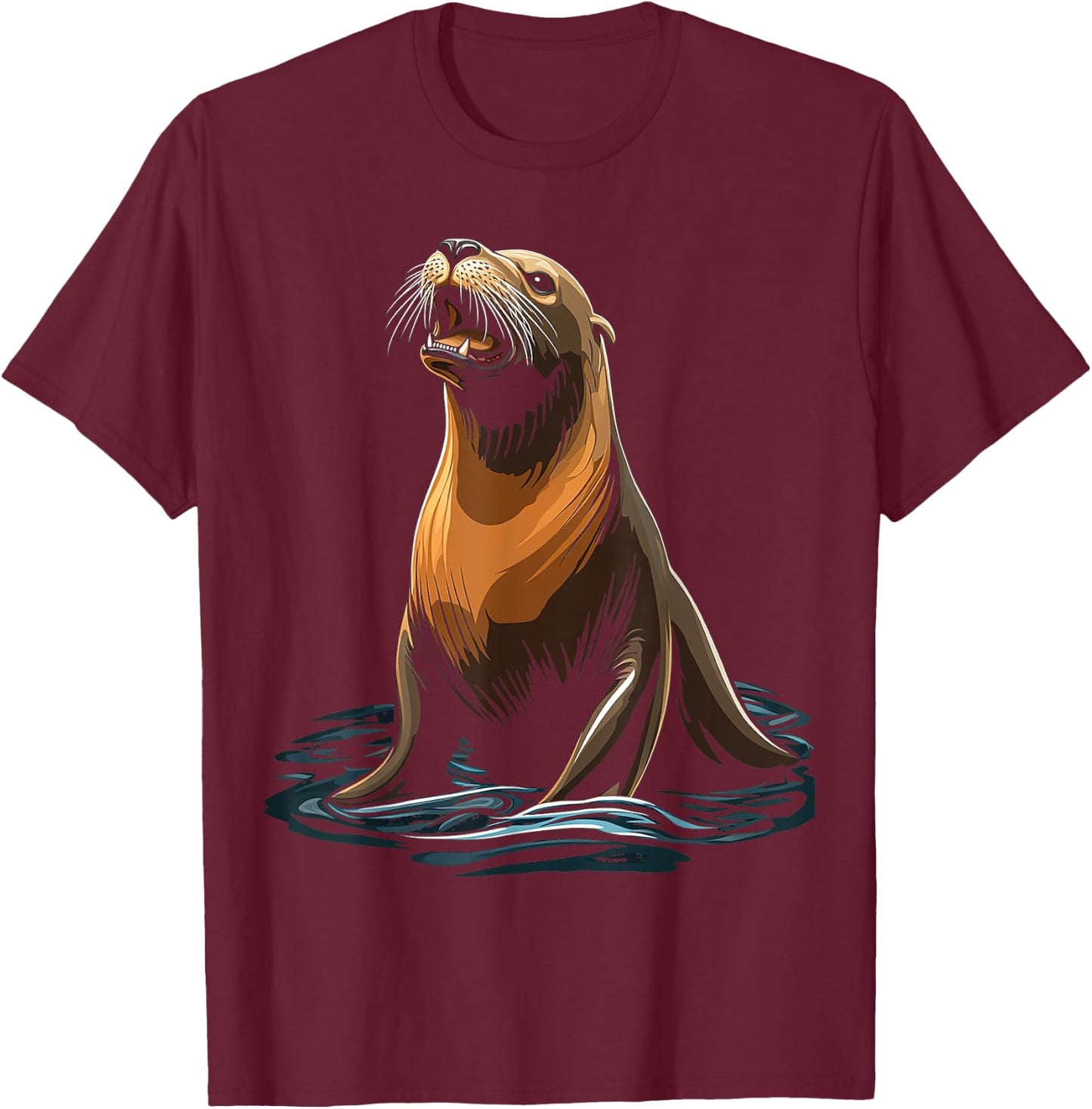Sea Lion Animal Motif Art Sea Lion T-Shirt - T-Shirt | Maroon