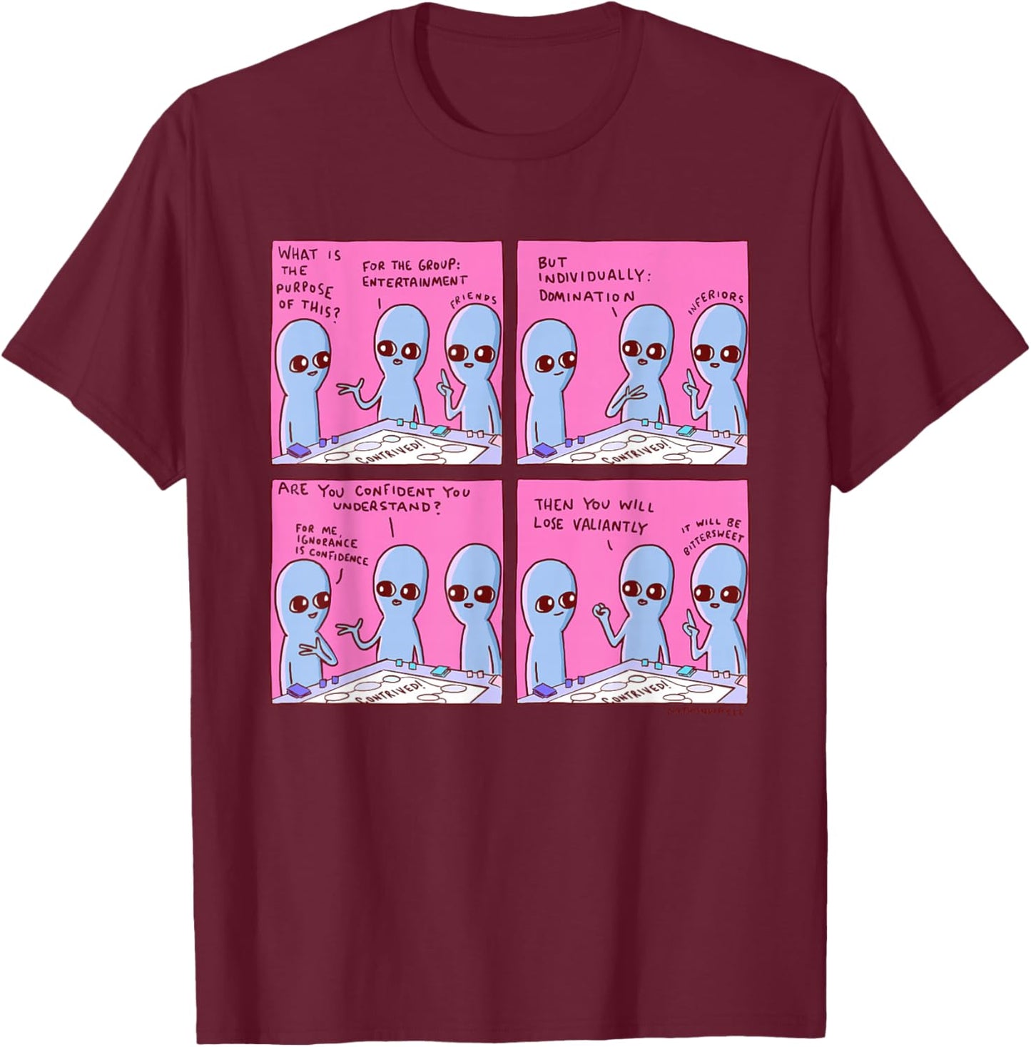 Threadless Nathan W. Pyle Strange Planet Confidence Graphic T-Shirt - T-Shirt | Maroon