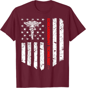 Echocardiography Technologist American Flag Patriotic Gift T-Shirt - T-Shirt | Maroon