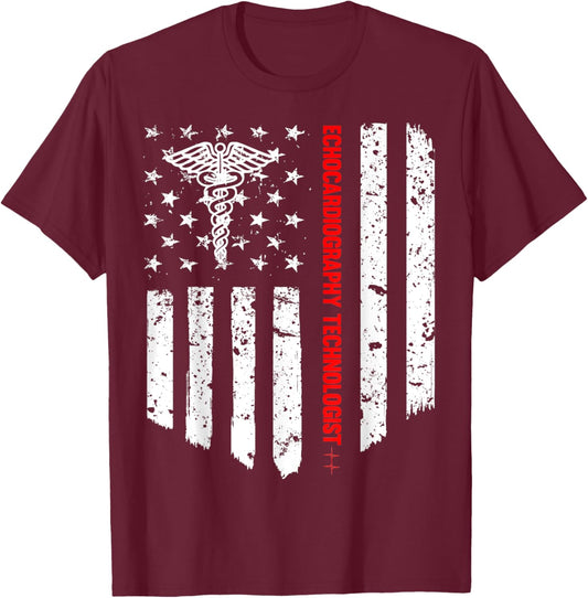 Echocardiography Technologist American Flag Patriotic Gift T-Shirt - T-Shirt | Maroon