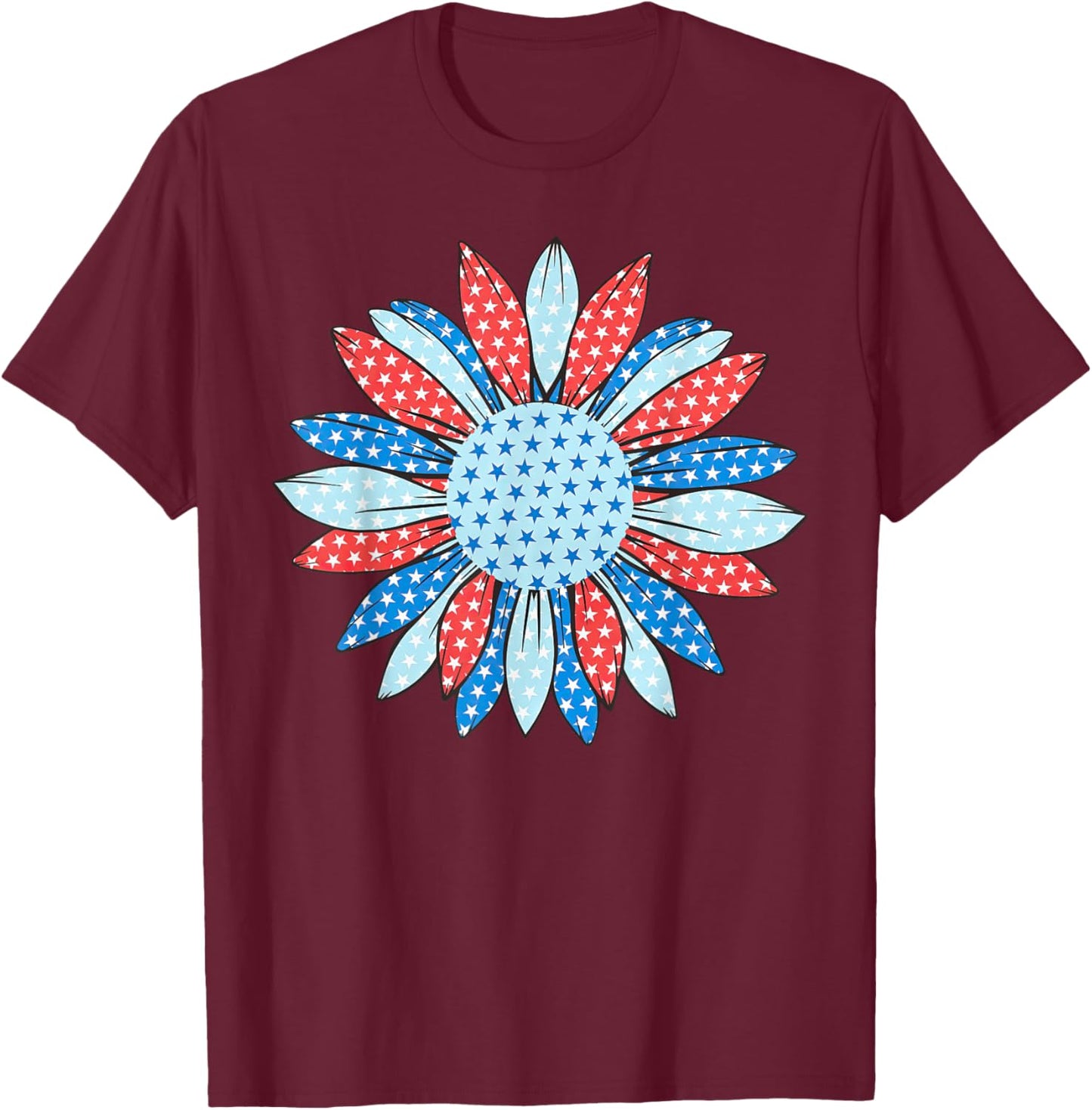 American Flag Sunflower 4th Of July Women Patriotic T-Shirt - T-Shirt | Maroon