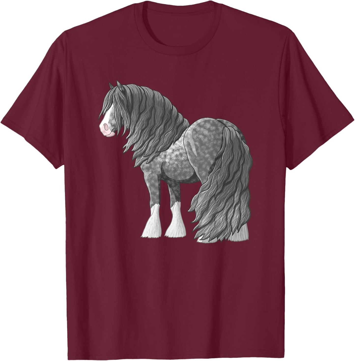 Dapple Gray Gypsy Vanner Irish Cob Draft Horse T-Shirt - T-Shirt | Maroon