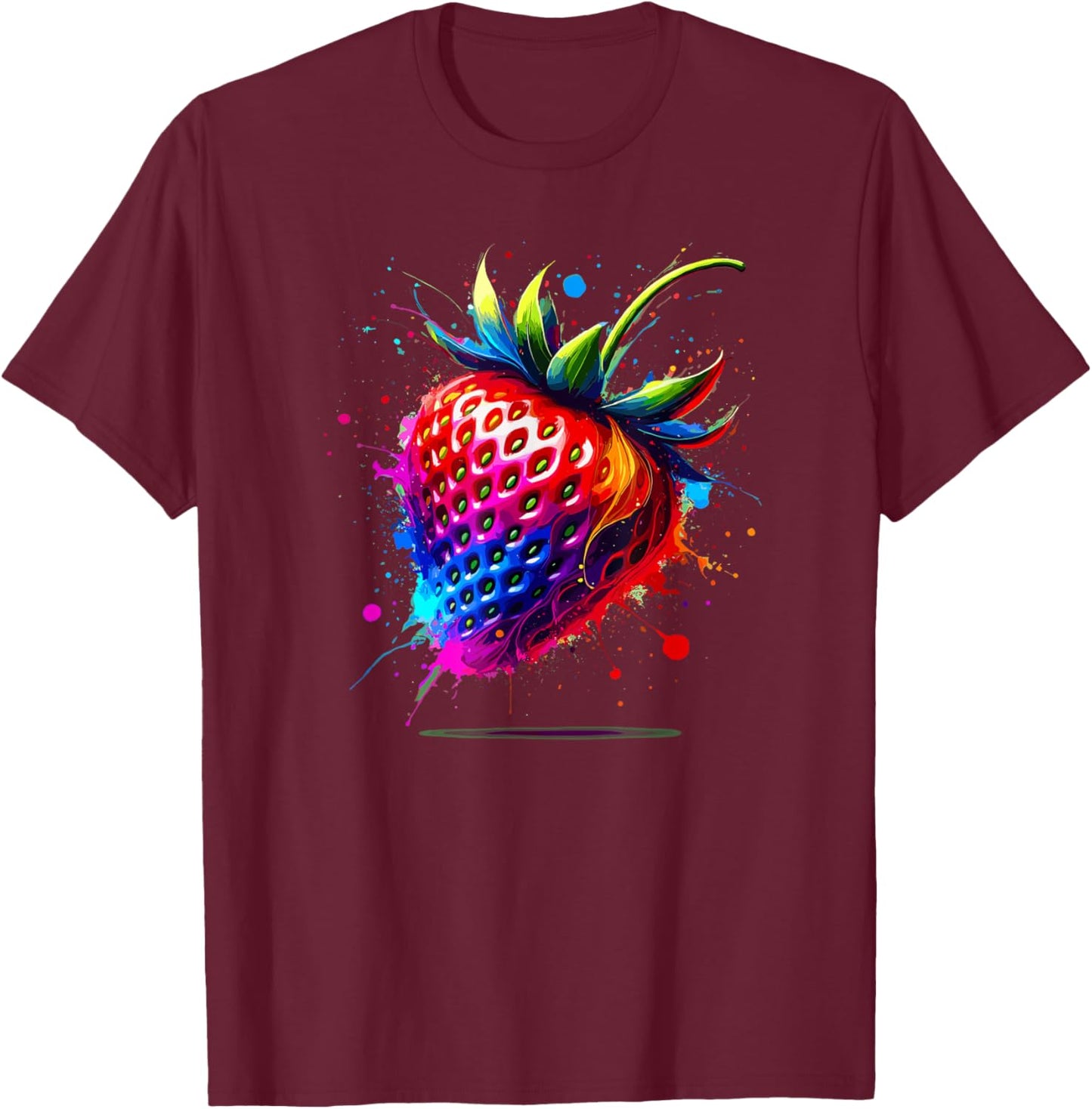 Farbenfrohe Splash Art Erdbeere Erdbeeren T-Shirt - T-Shirt | Maroon