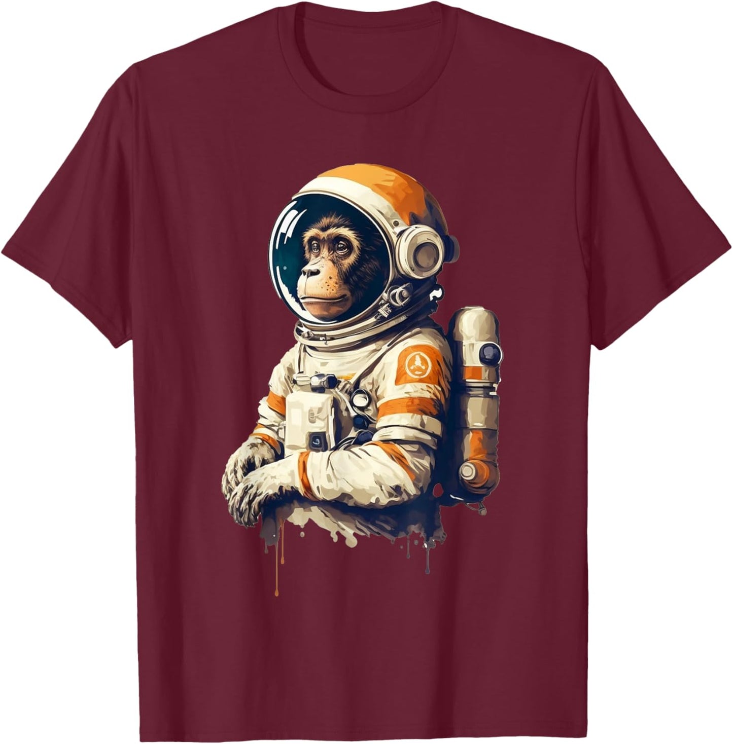 Retro Monkey Space Astronaut Chimp Art Funny Sci-Fi Design T-Shirt - T-Shirt | Maroon