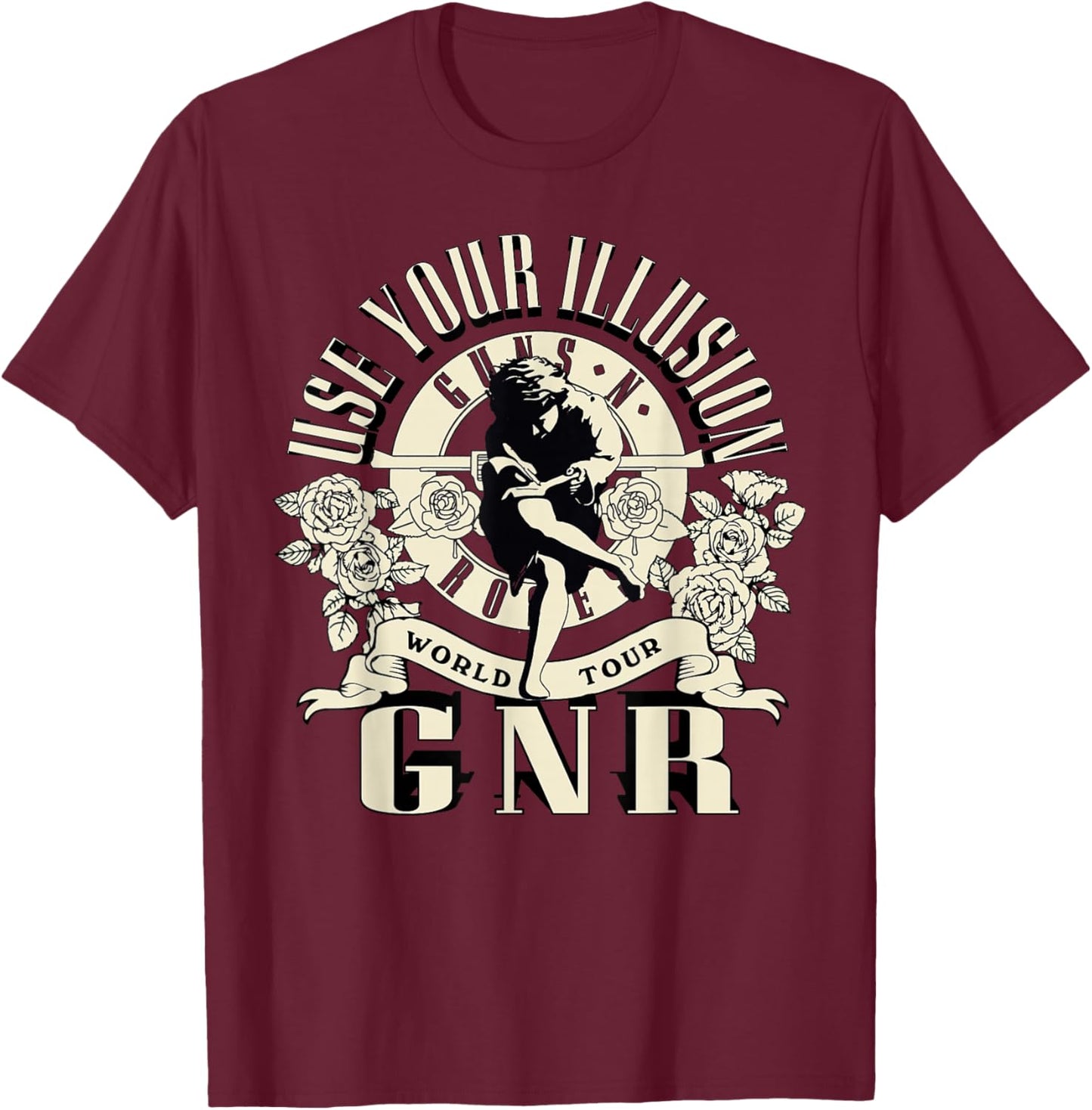 Official Guns N' Roses Illusion World Tour T-Shirt - T-Shirt | Maroon