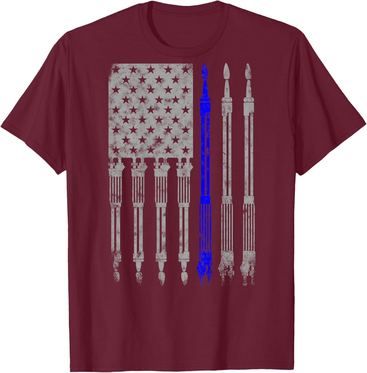 Welder Blue line American Flag Shirt USA Patriotic Welder T-Shirt - T-Shirt | Maroon