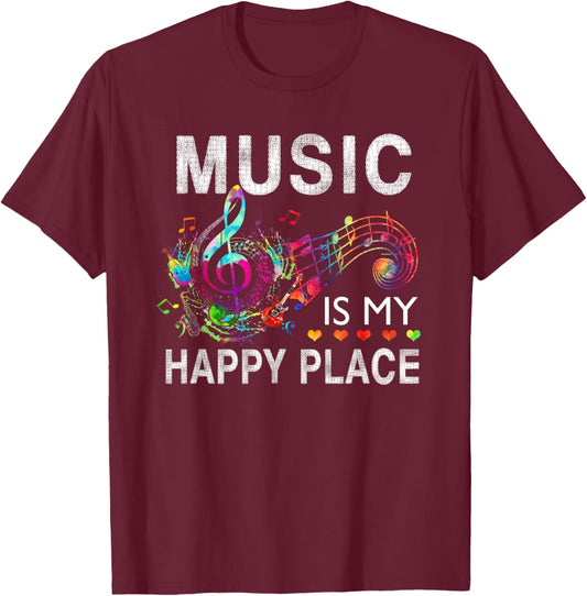 Music Is My Happy Place Inspiring Music Novelty Gifts Music T-Shirt - T-Shirt | Maroon