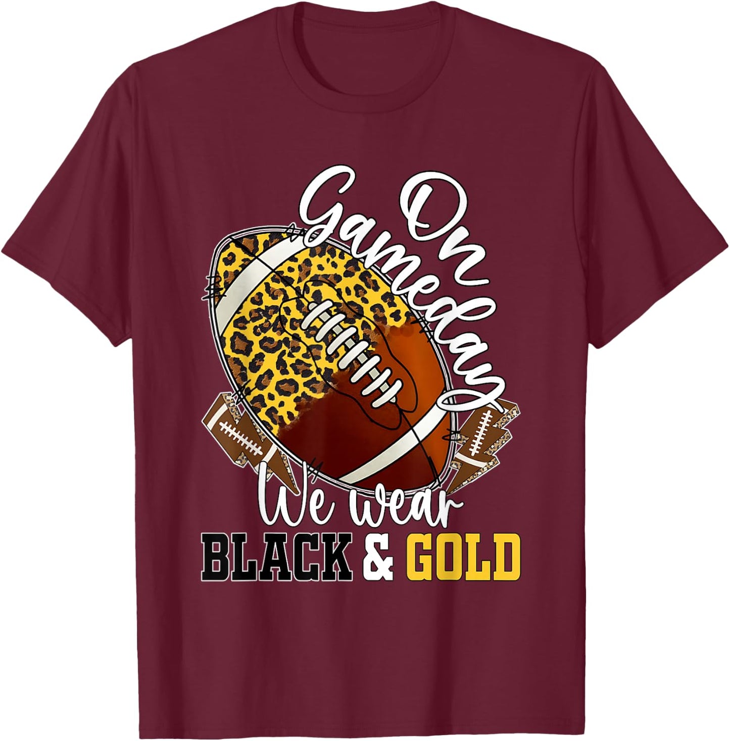 On Gameday Football We Wear Black And Gold School Spirit T-Shirt - T-Shirt | Maroon