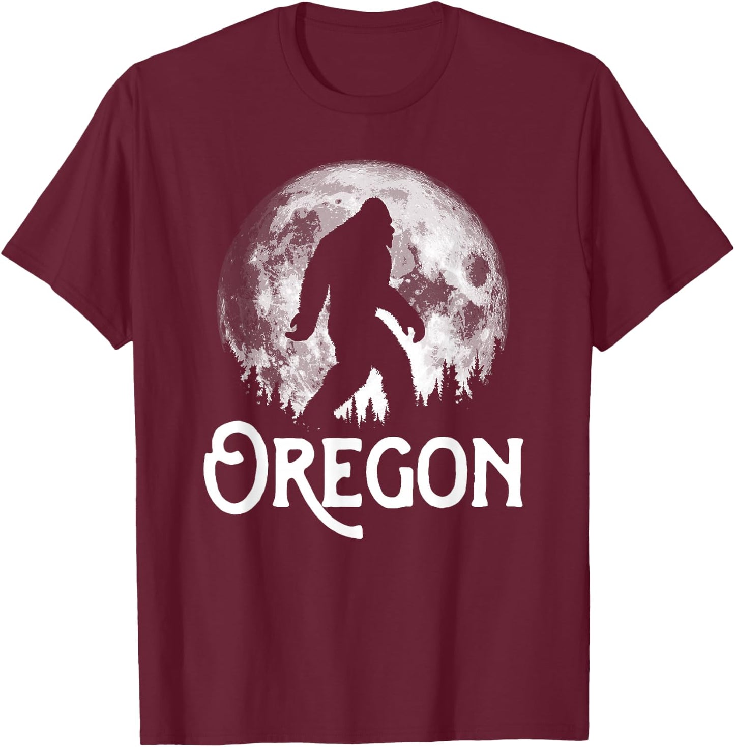 Oregon Bigfoot at Night! Cool Full Moon & Trees Sasquatch T-Shirt - T-Shirt | Maroon
