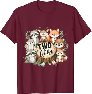 Two Wild Birthday Cute Woodland Animal Jungle 2nd Birthday T-Shirt - T-Shirt | Maroon