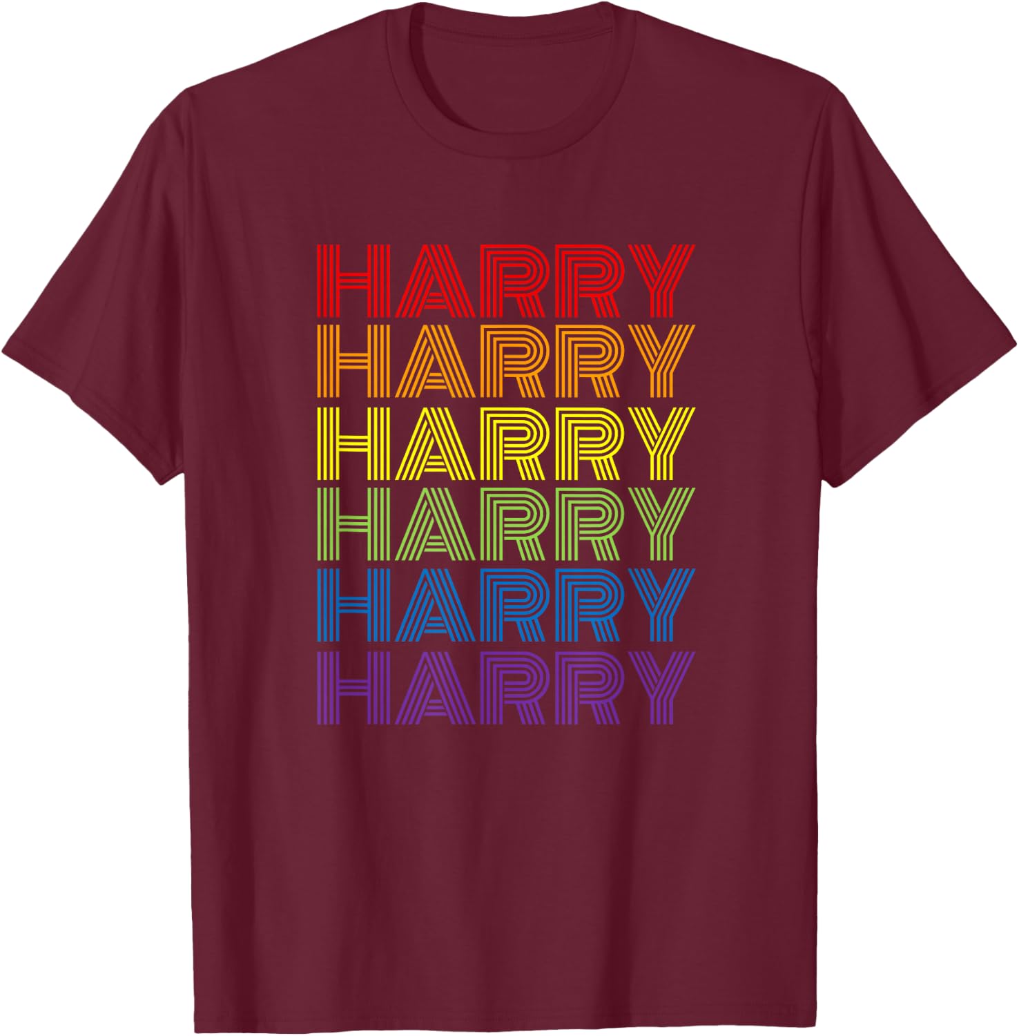 Retro Style Harry Rainbow Name T-Shirt - T-Shirt | Maroon