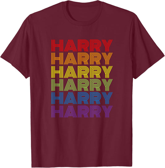 Retro Style Harry Rainbow Name T-Shirt - T-Shirt | Maroon