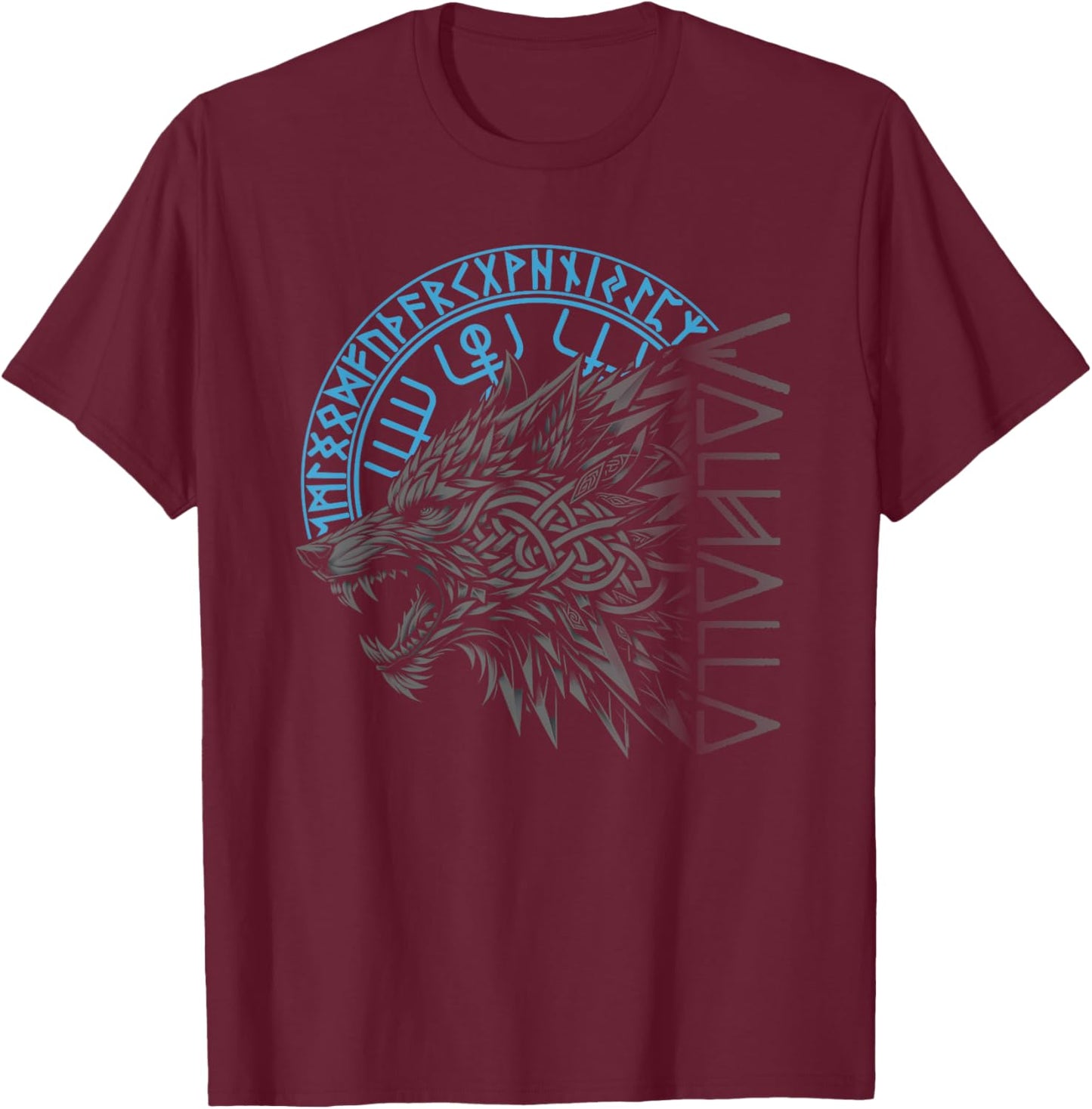 Walhalla Wolf Wolves Odins Runes Nordic Compass Viking T-Shirt - T-Shirt | Maroon
