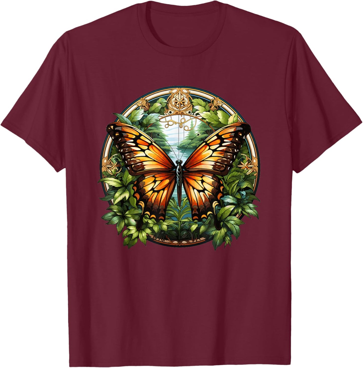 Colorful Butterfly I Flower Butterfly T-Shirt - T-Shirt | Maroon