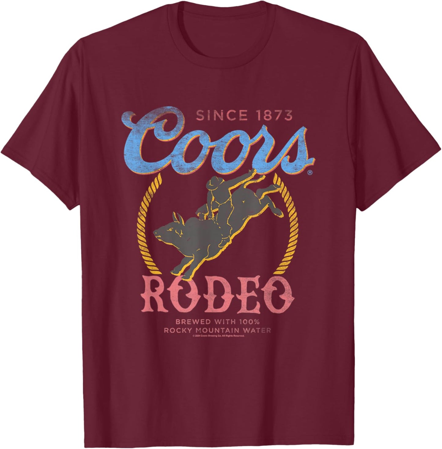 Coors Rodeo Since 1873 100% Rocky Mountain Water Vintage T-Shirt - T-Shirt | Maroon