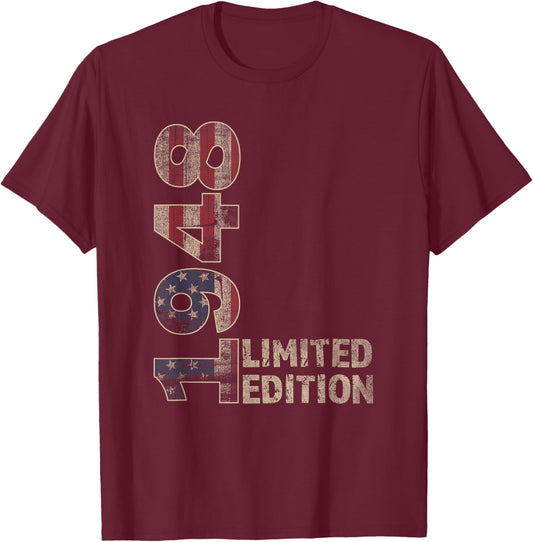 77th Birthday Gift men Vintage born 1948 turning 77 Year Old T-Shirt - T-Shirt | Maroon