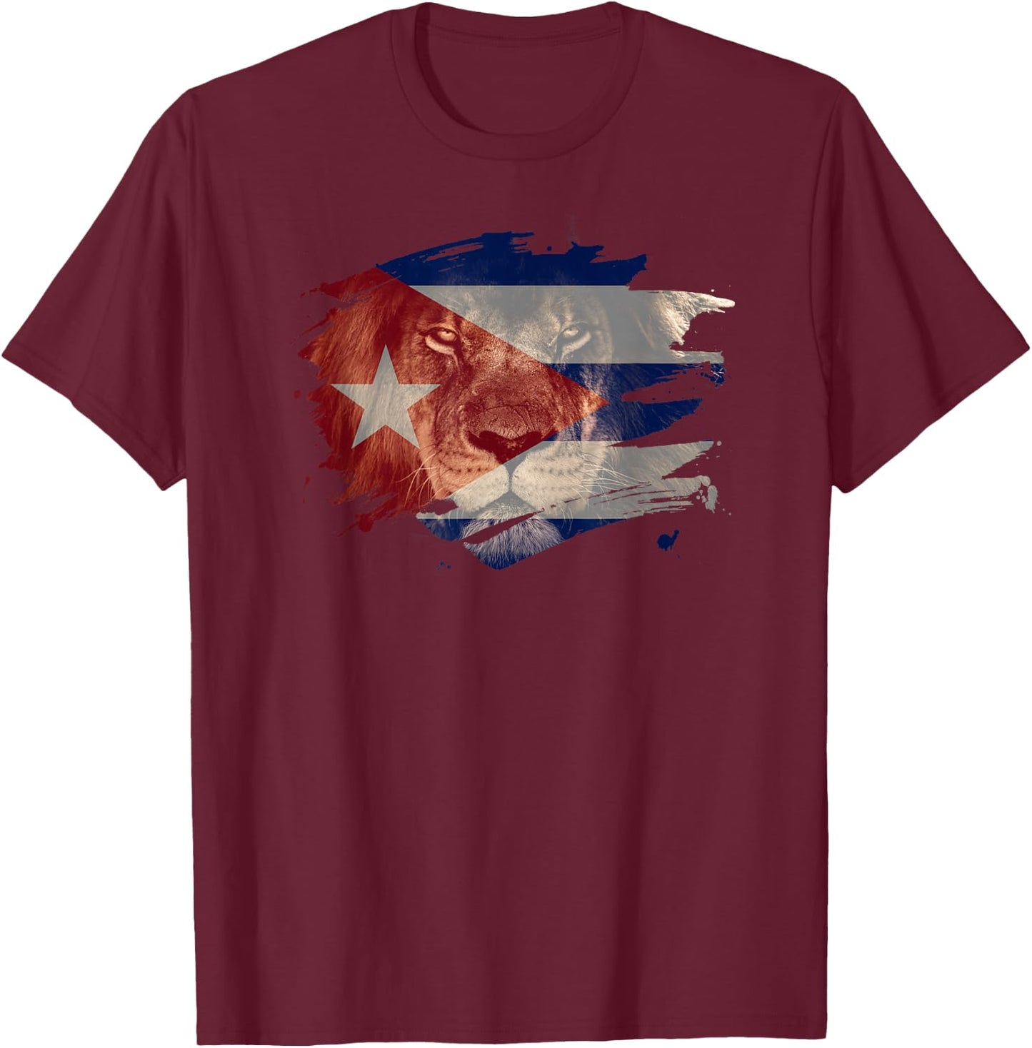 Cuba Flag and African Lion Picture - Cuban Pride T-Shirt - T-Shirt | Maroon