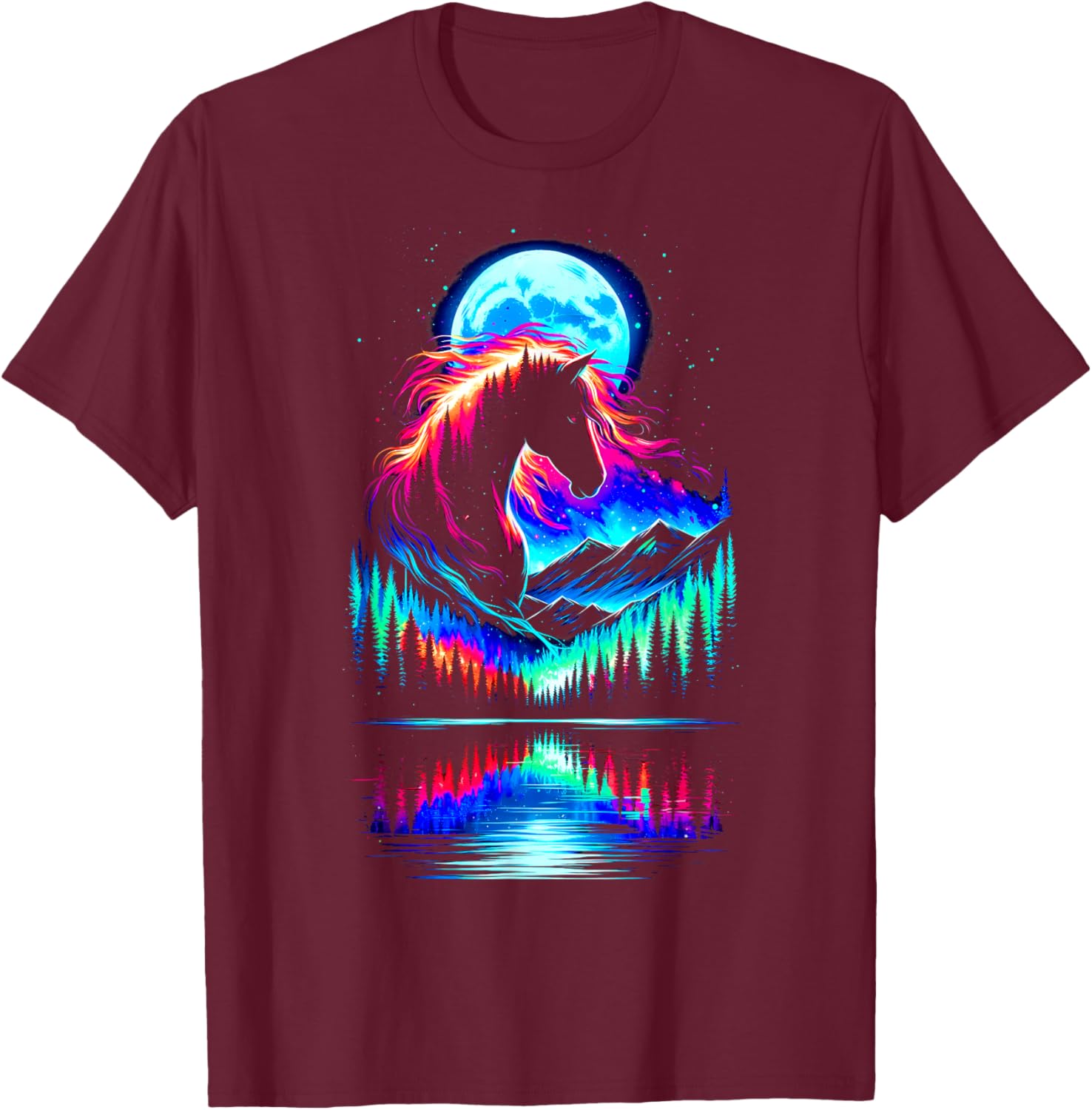 Colorful Horse Spirit Animal Cool Illustration Art T-Shirt - T-Shirt | Maroon