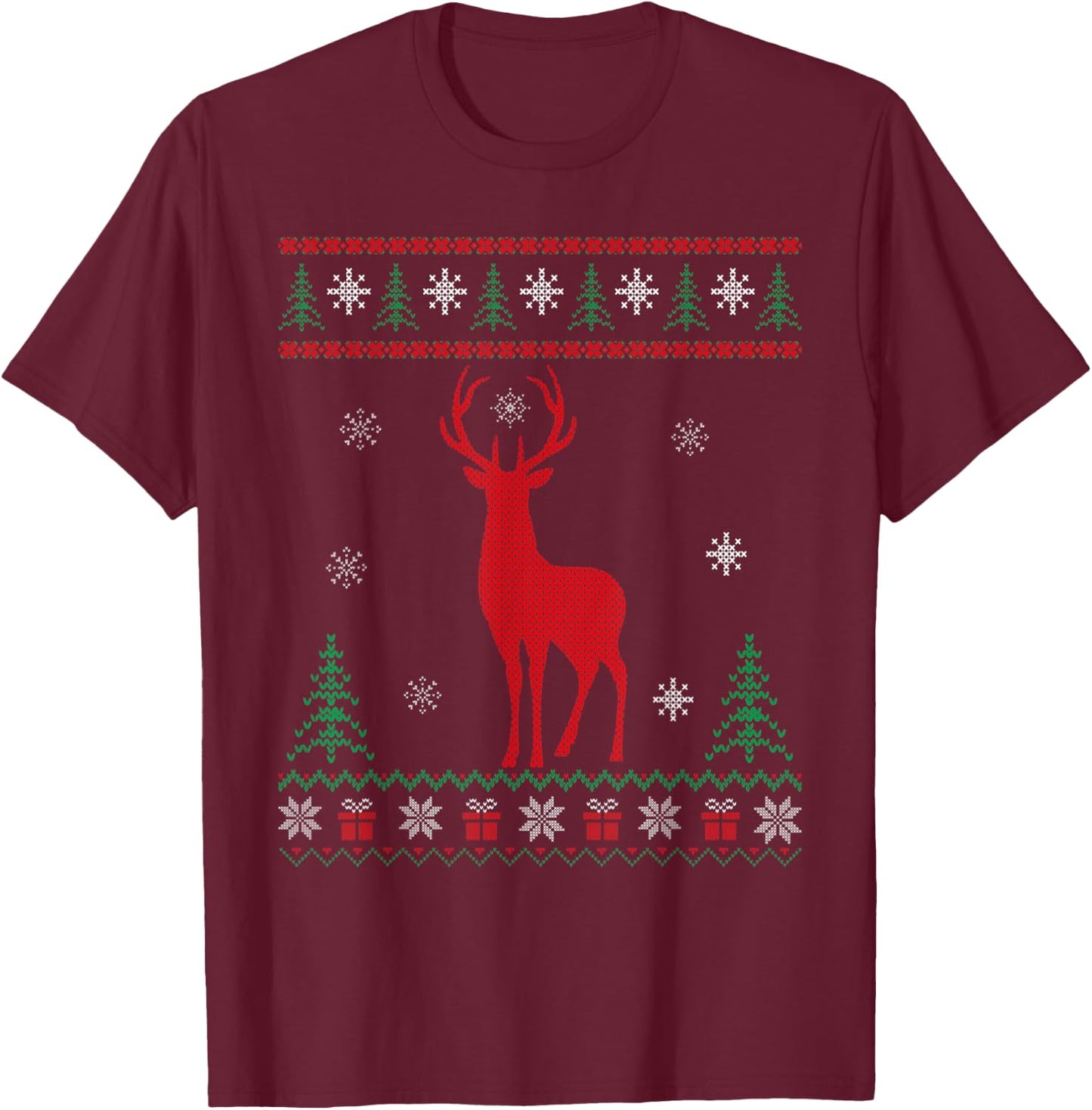 Xmas Matching Family Deer Lover Ugly Christmas Sweater T-Shirt - T-Shirt | Maroon