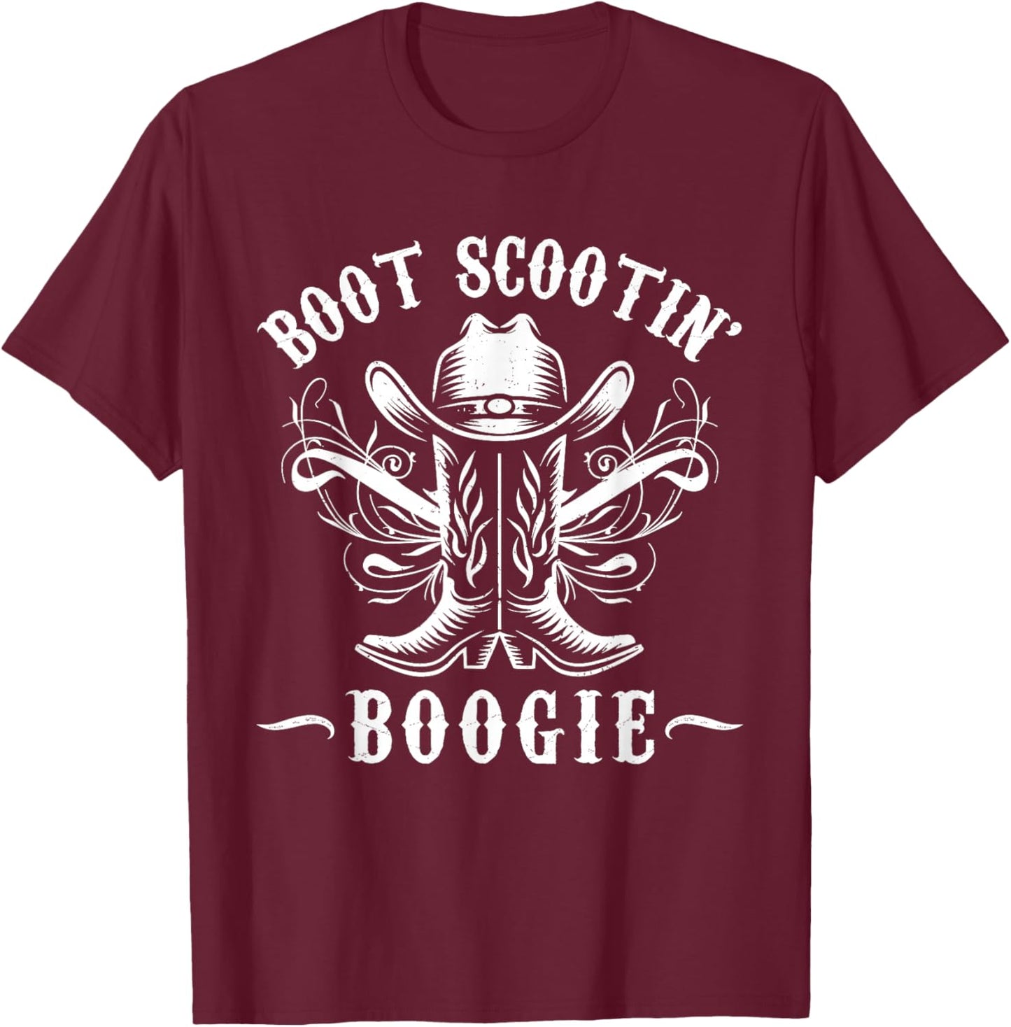 Boot Scootin’ Boogie Retro Vintage Western Cowboys T-Shirt - T-Shirt | Maroon