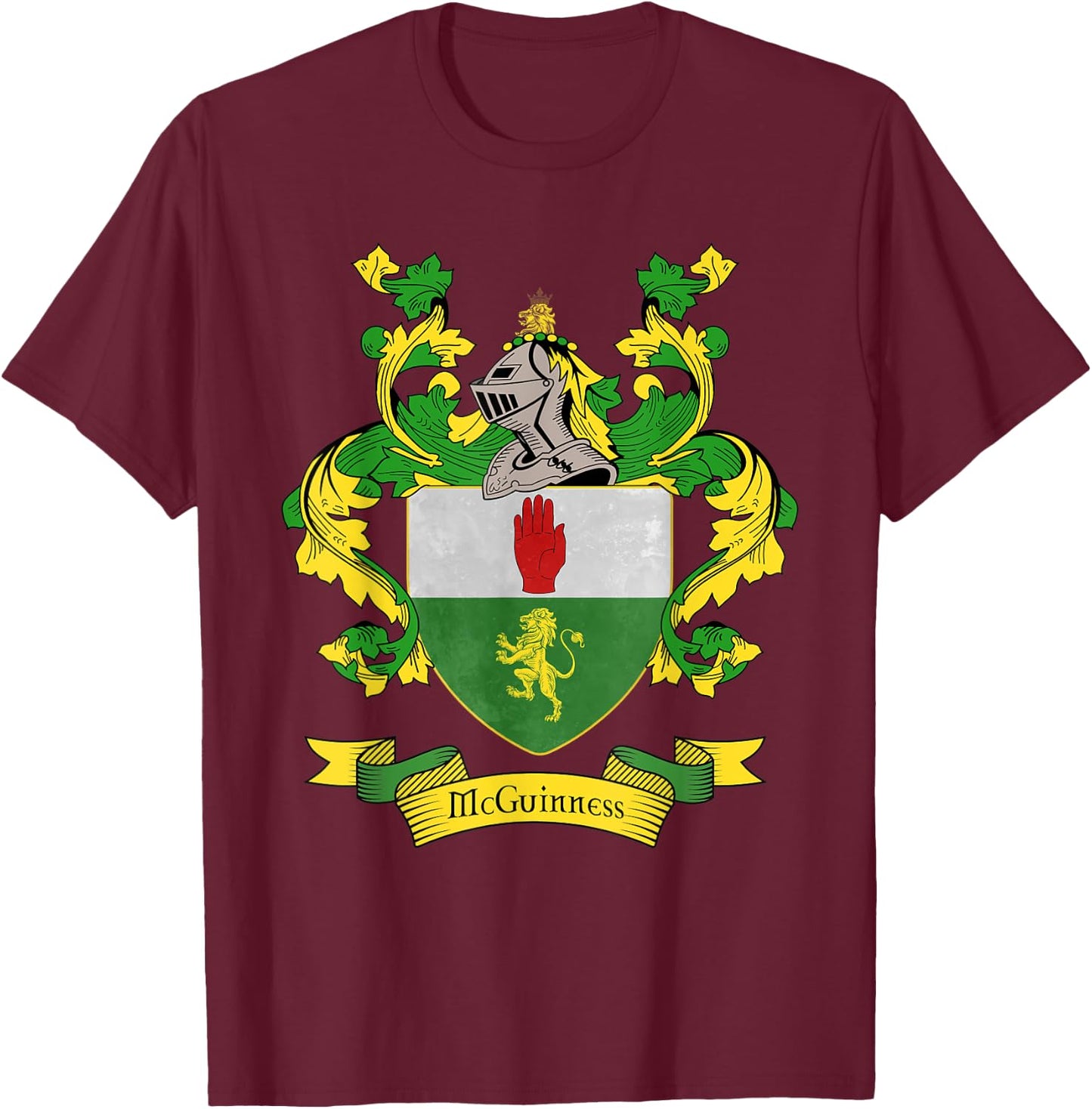 McGuinness Coat of Arms | McGuinness Surname Family Crest T-Shirt - T-Shirt | Maroon