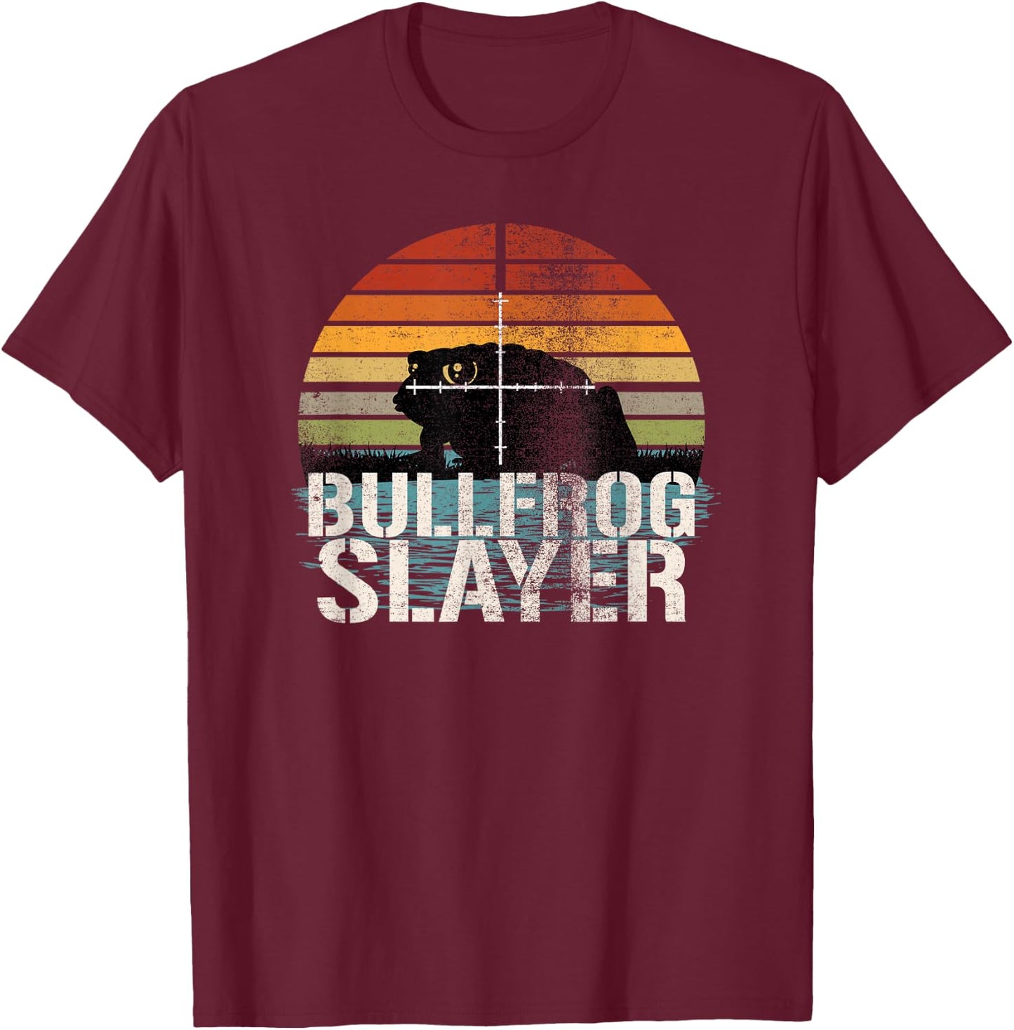 Bullfrog Slayer Frog Hunting Gigging Humor T-Shirt - T-Shirt | Maroon
