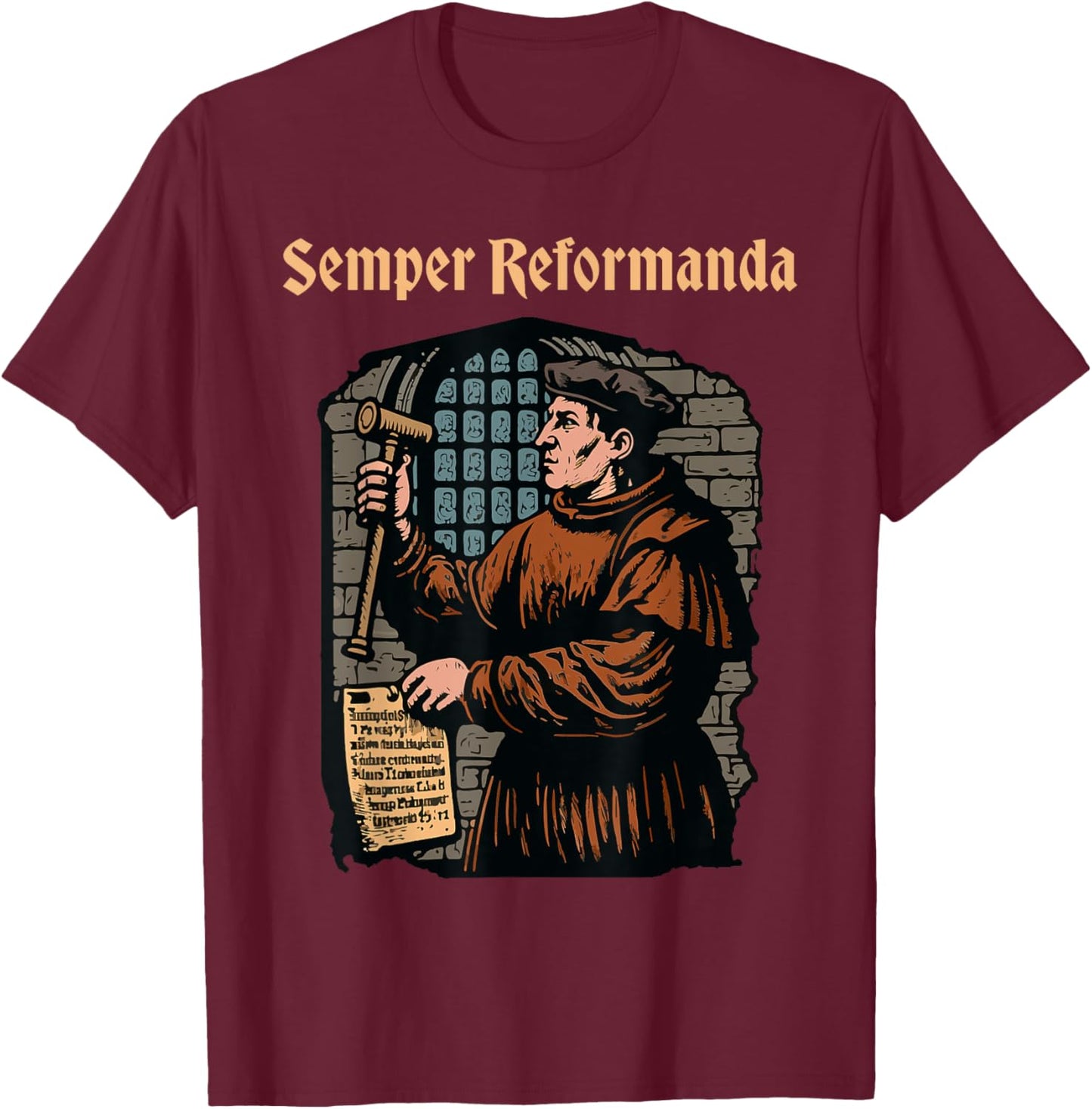 Martin Luther Reformation Semper Reformanda Christian T-Shirt - T-Shirt | Maroon