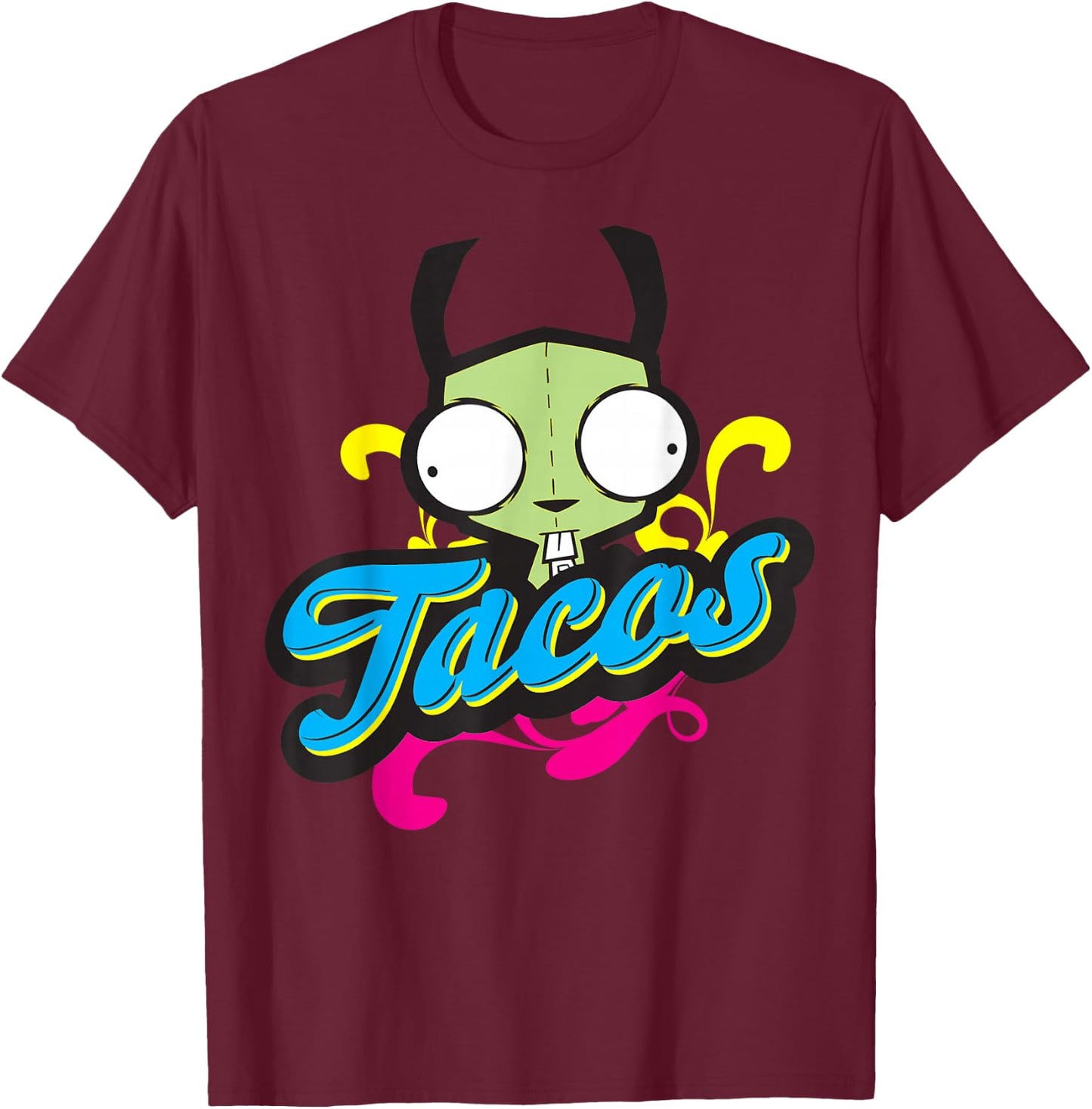 Invader Zim Gir Taco Bold Text T-Shirt - T-Shirt | Maroon