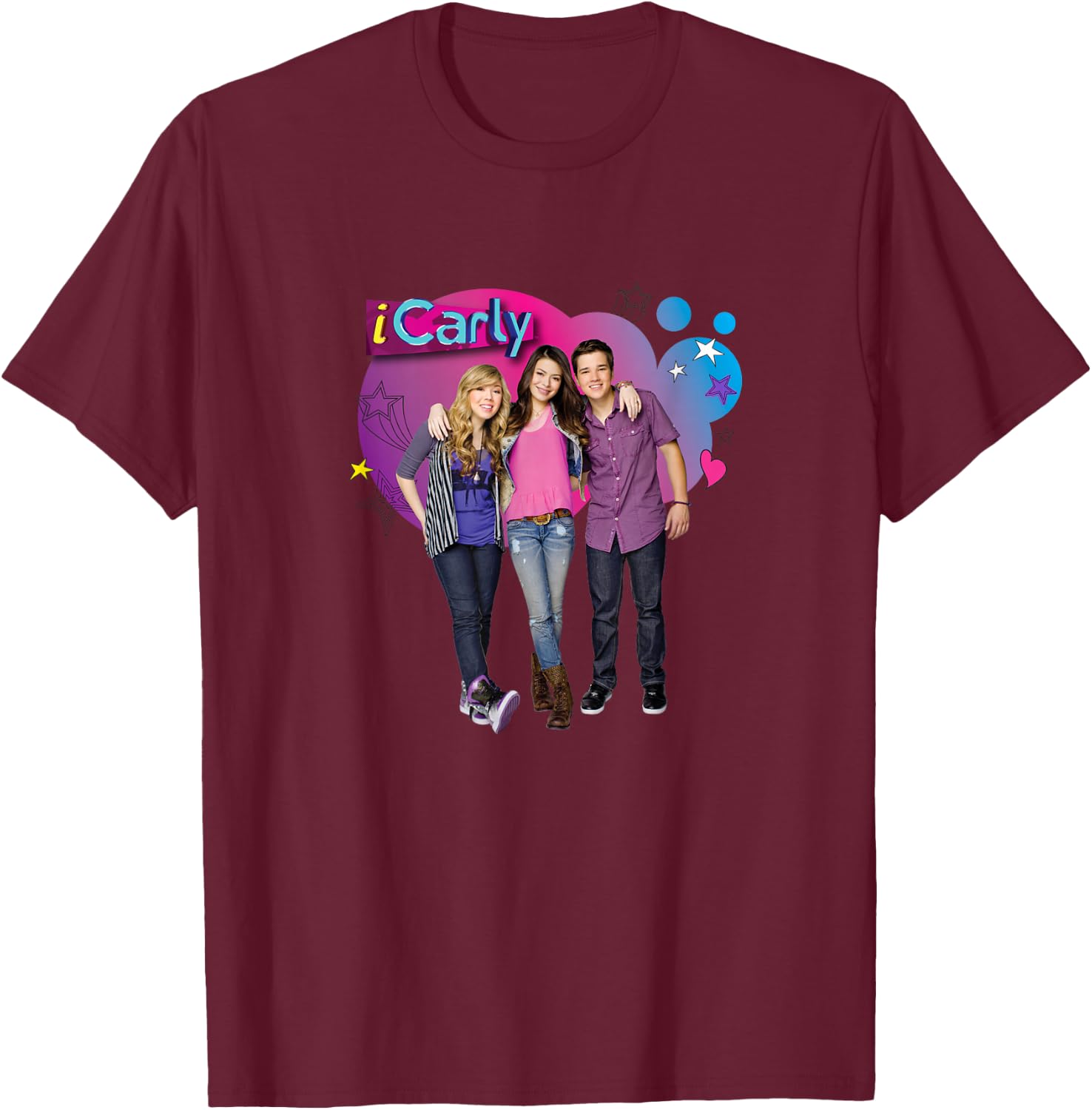 iCarly Cast Bubble Carly, Sam, and Freddie T-Shirt - T-Shirt | Maroon