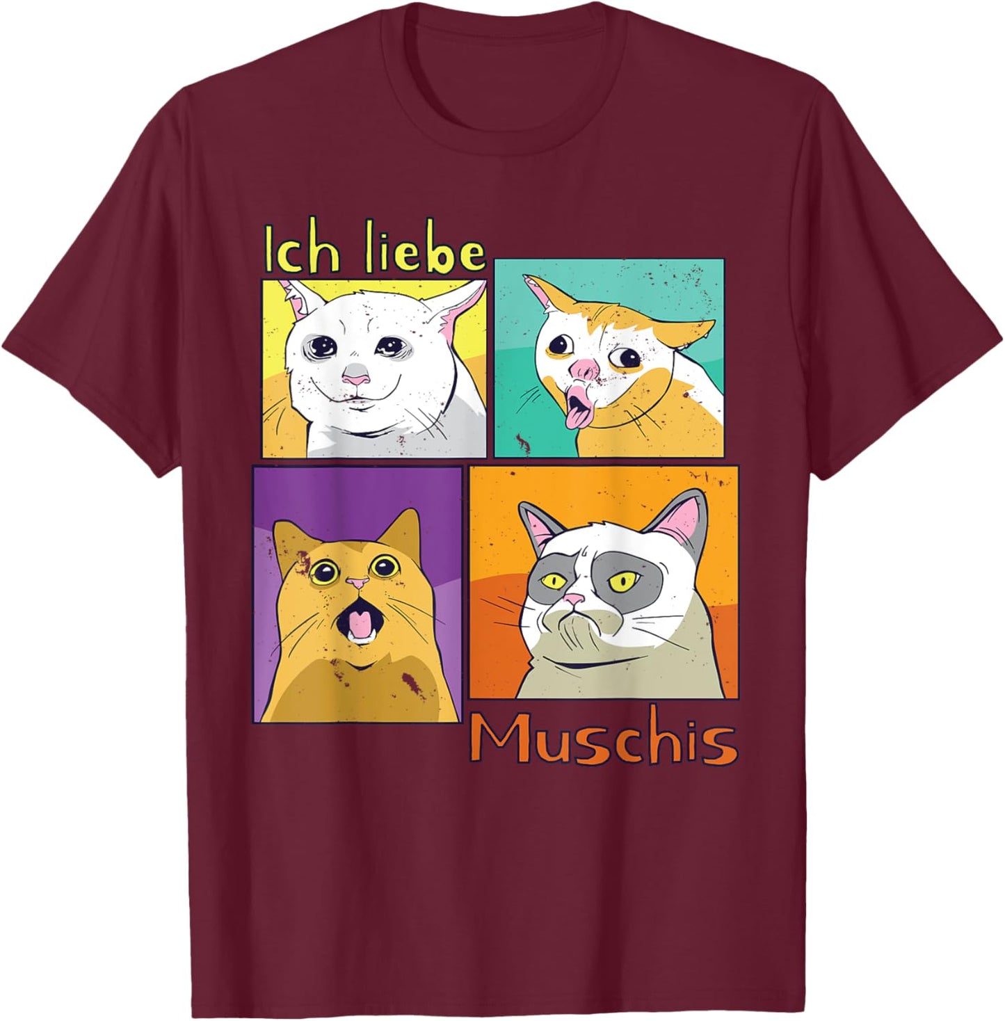 Lustiger Spruch Ich liebe Muschis Katzen Meme T-Shirt - T-Shirt | Maroon