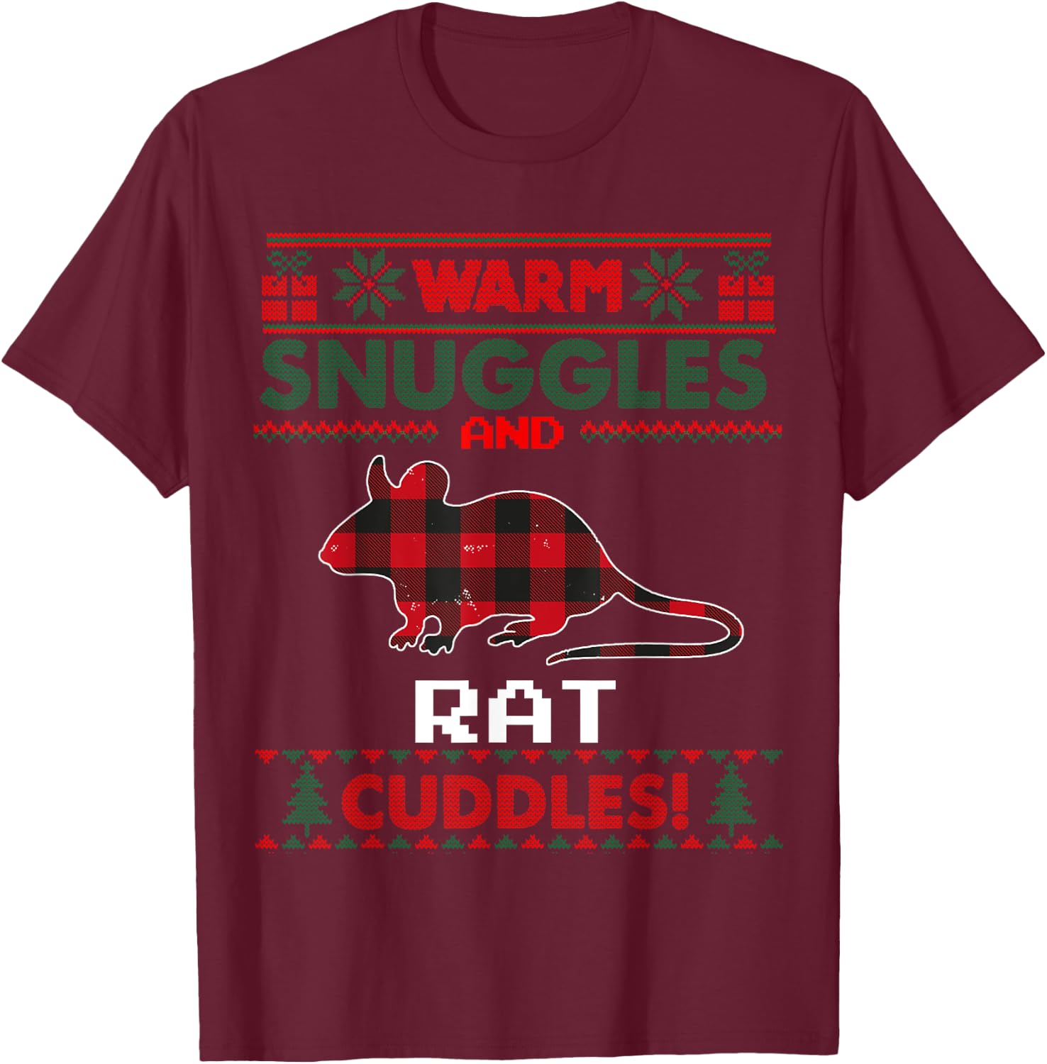 Rat Christmas Pajama Shirt Rat Lovers Ugly Christmas Sweater T-Shirt - T-Shirt | Maroon
