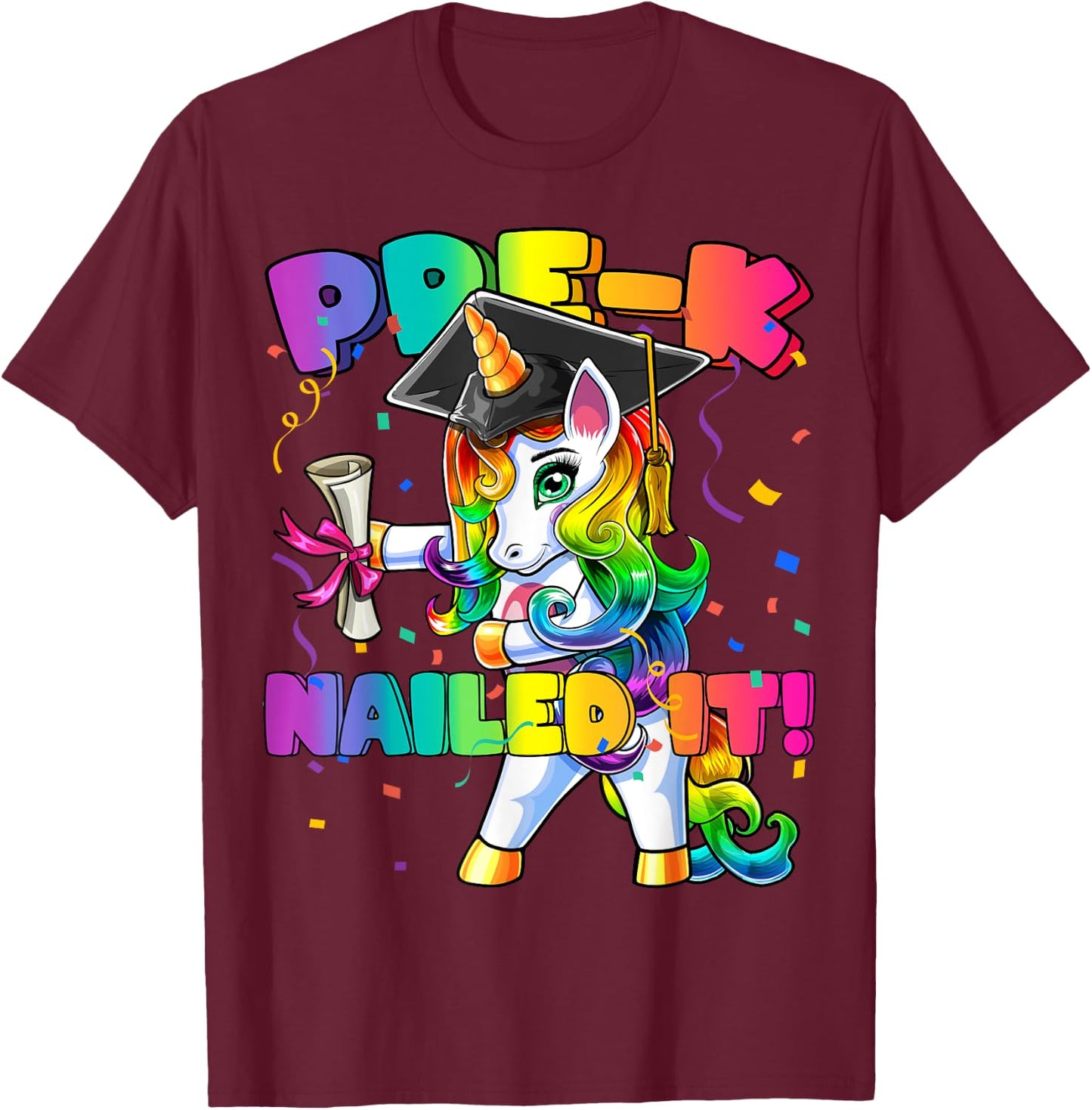 Flossing Unicorn Pre-K Graduation Cap Diploma Gift Girls T-Shirt - T-Shirt | Maroon