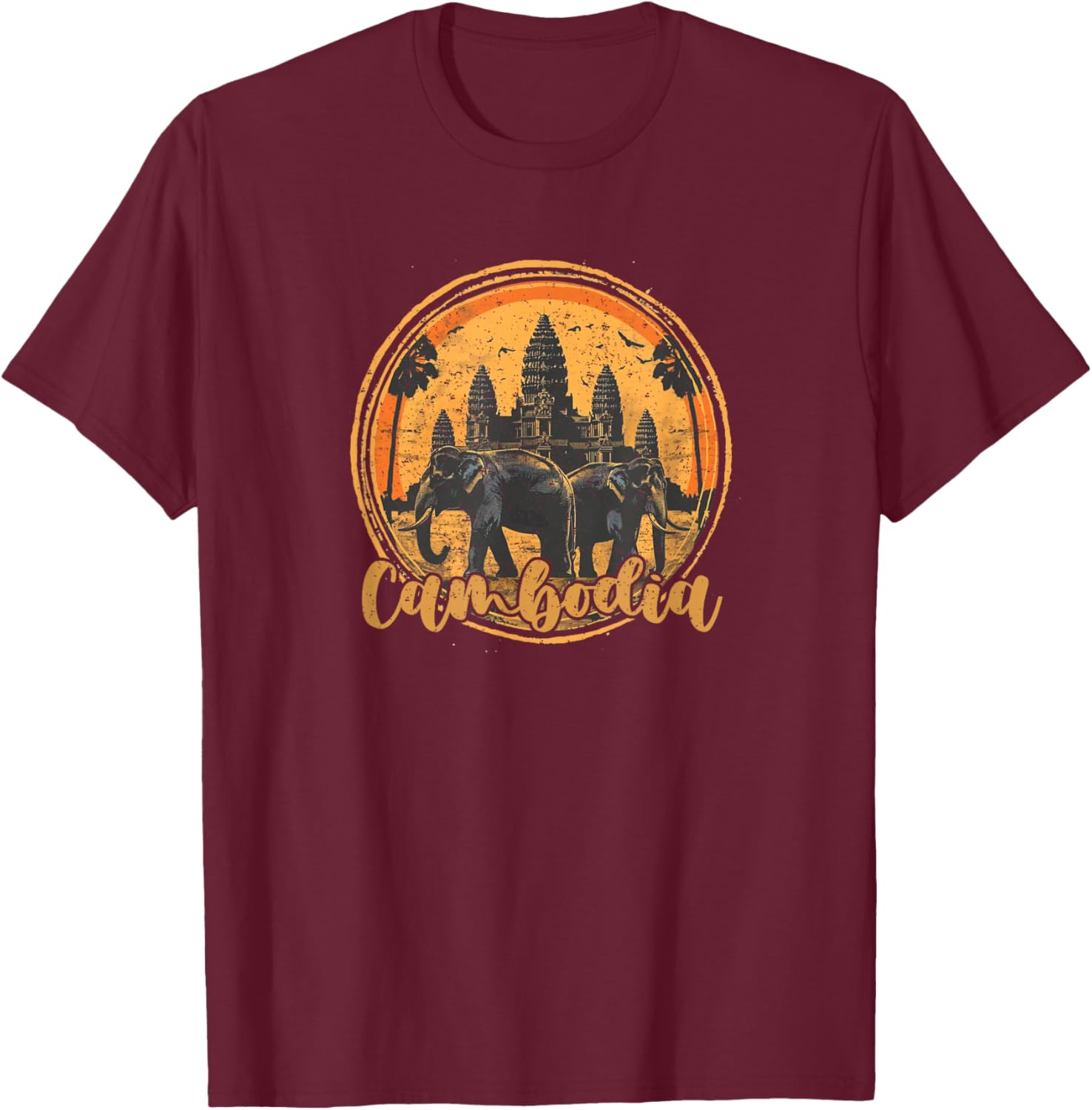 Kingdom of Cambodia Elephant Temple Cambodian Angkor Wat T-Shirt - T-Shirt | Maroon