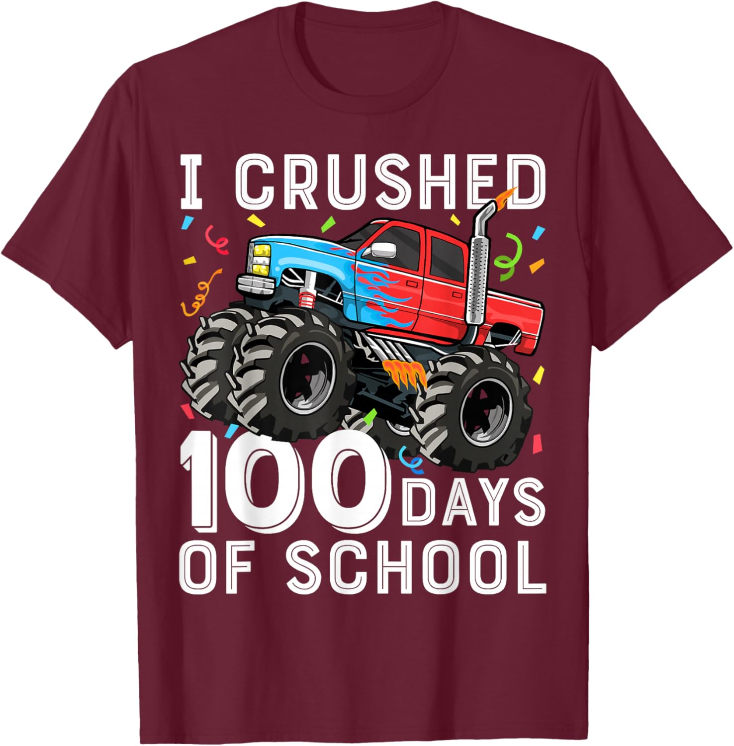 100 Days of School Monster Truck 100th Day of School Boys T-Shirt - T-Shirt | Maroon