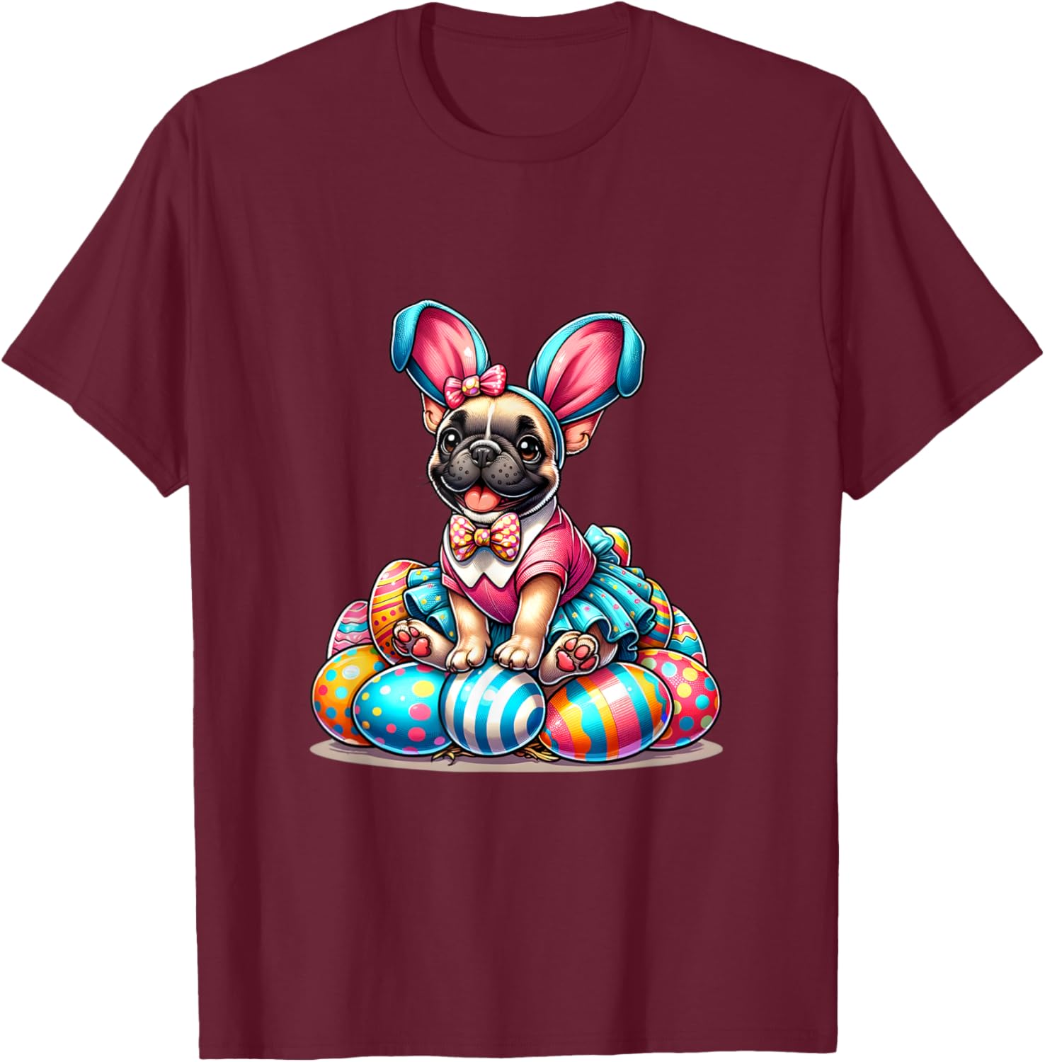Funny Easter Day French bulldog Bunny Costume Women Kids T-Shirt - T-Shirt | Maroon