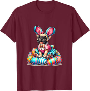 Funny Easter Day French bulldog Bunny Costume Women Kids T-Shirt - T-Shirt | Maroon