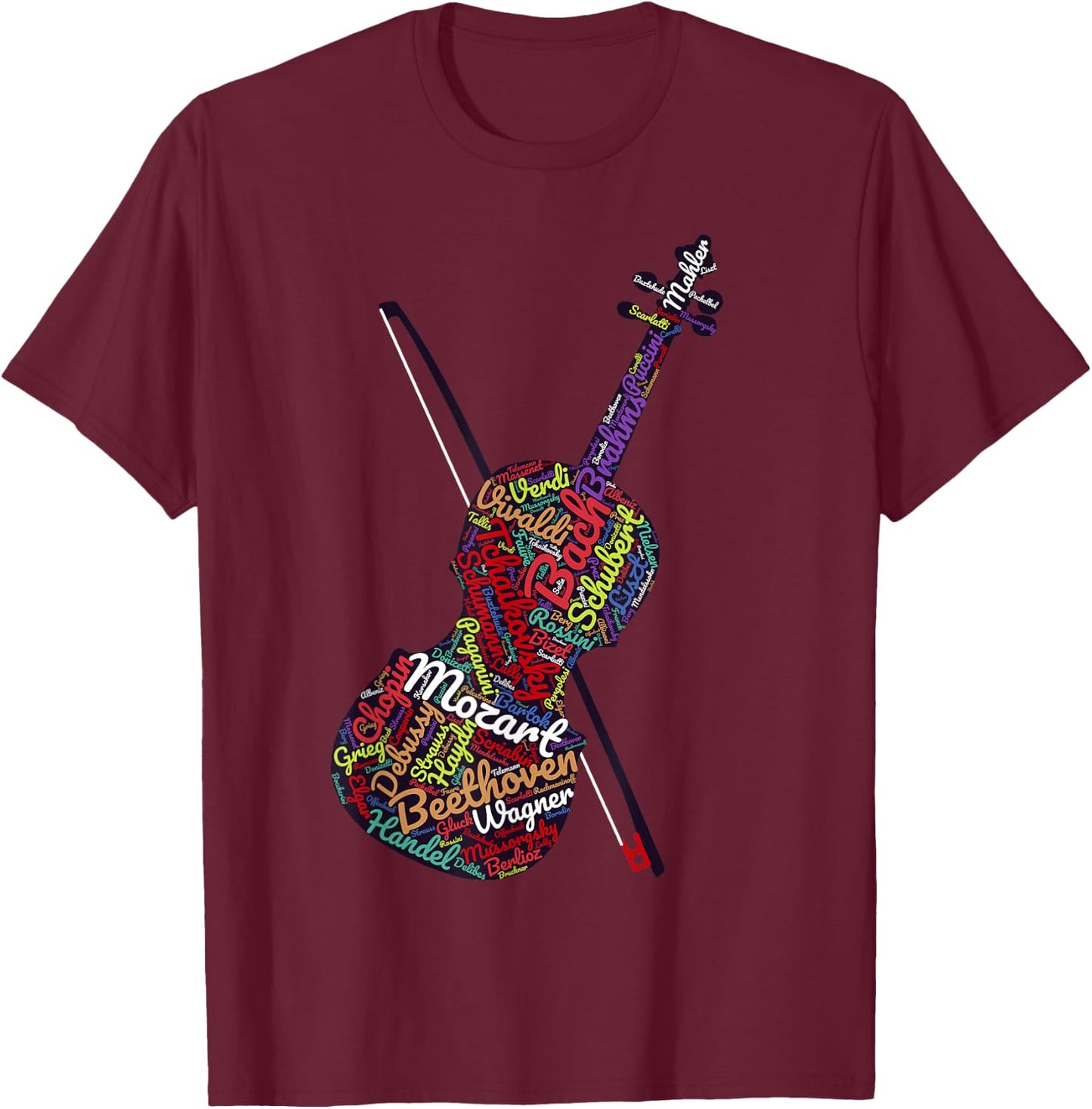 Classical Music Composers Violin Word Art T-Shirt - T-Shirt | Maroon