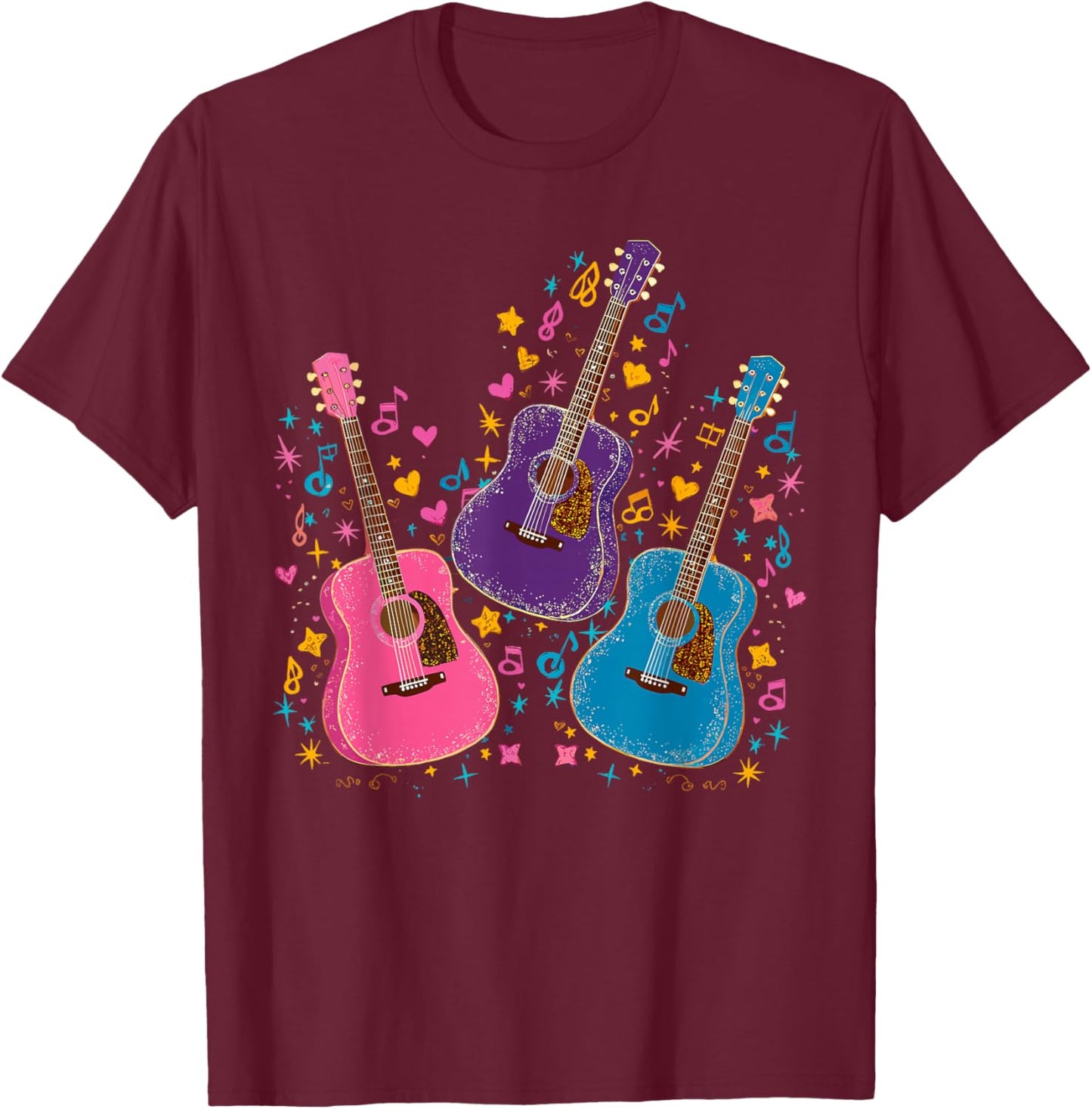Musical Acoustic Guitars T-Shirt - T-Shirt | Maroon
