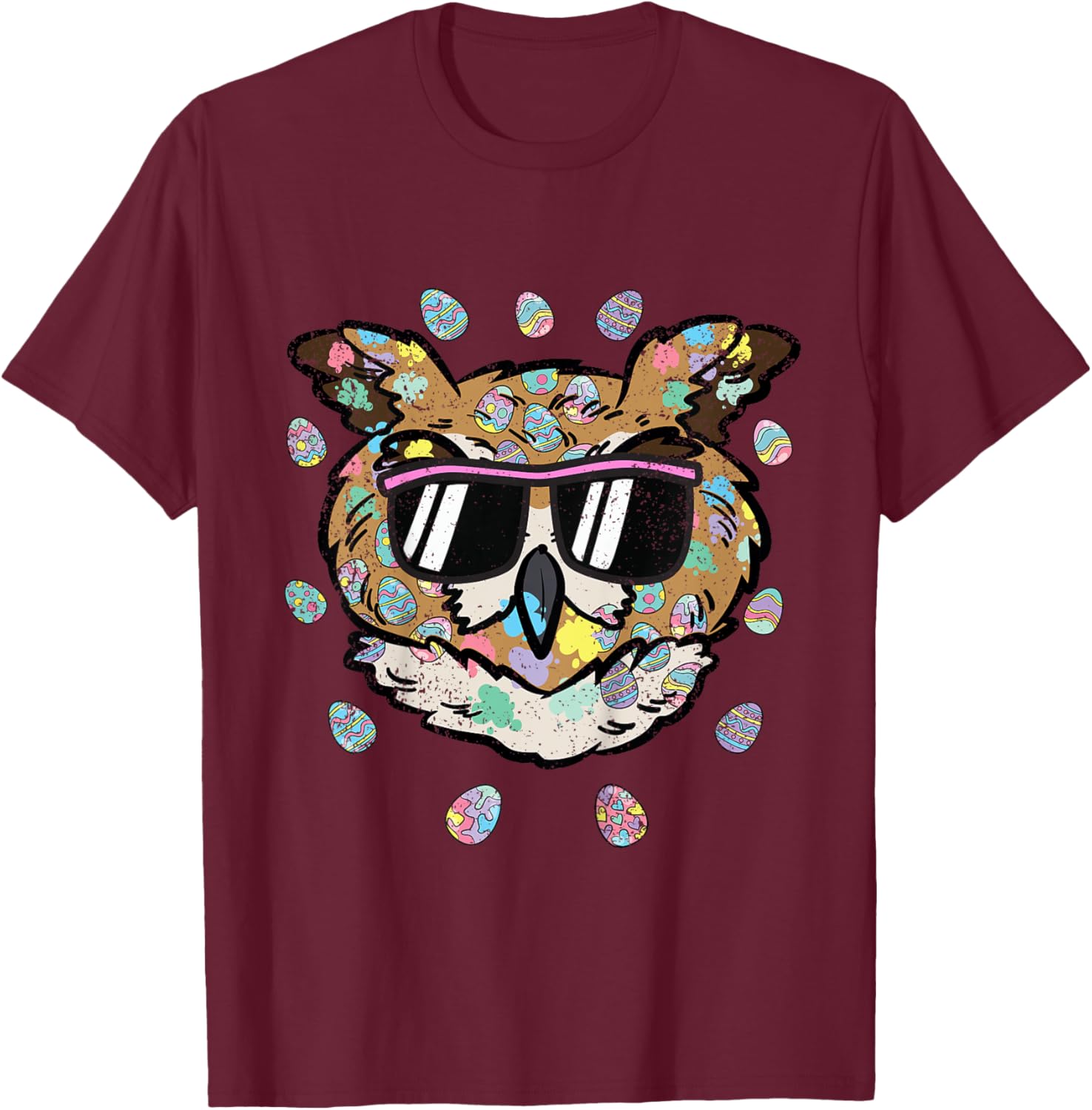 Kids Owl Face Easter Egg Hunting Spring Toddler Boys Girls Kids T-Shirt - T-Shirt | Maroon