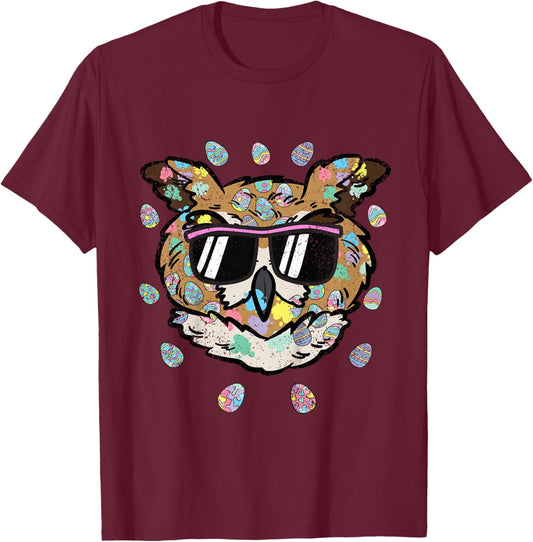 Kids Owl Face Easter Egg Hunting Spring Toddler Boys Girls Kids T-Shirt - T-Shirt | Maroon