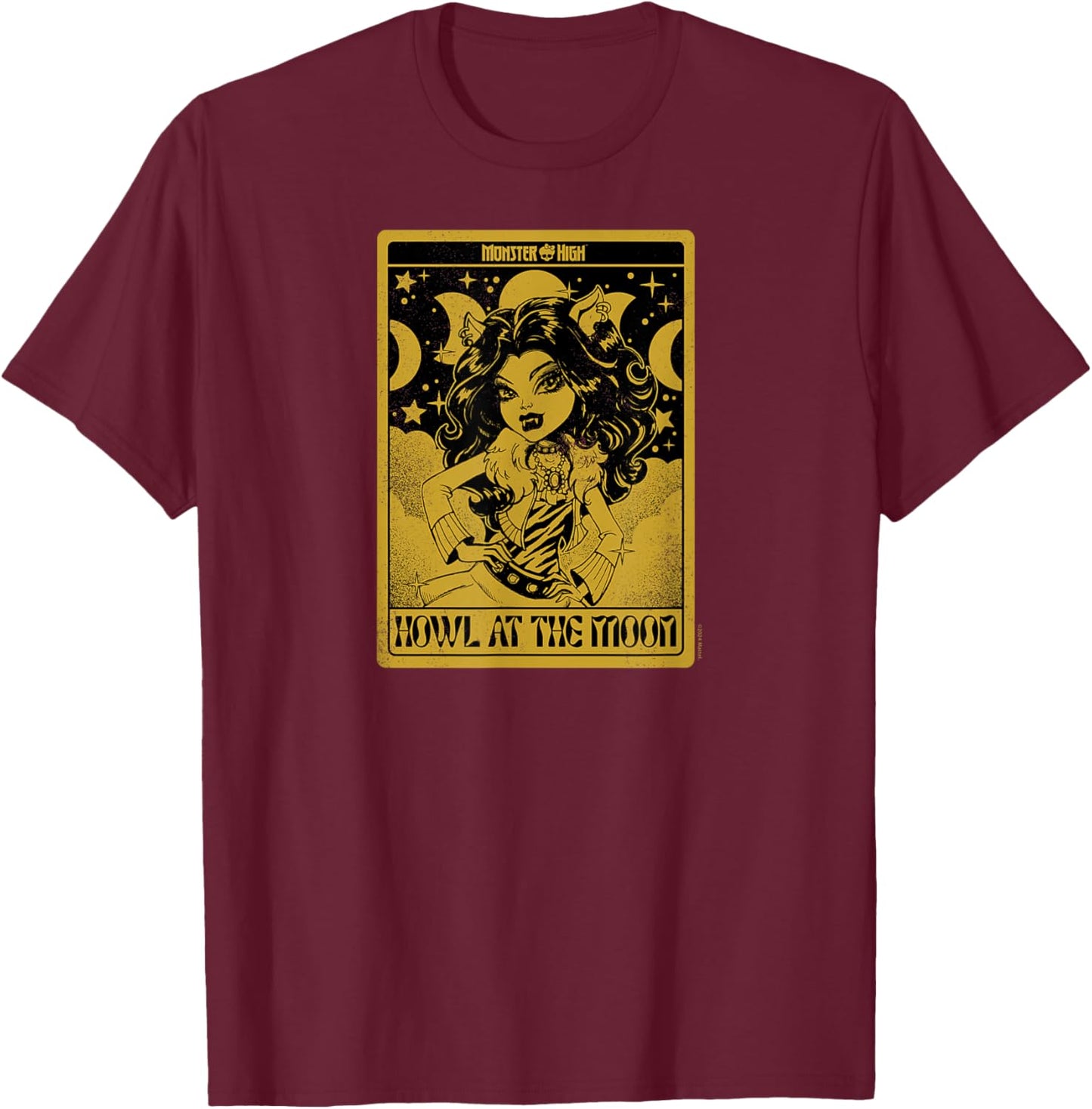 Monster High - Clawdeen Wolf Howl At The Moon Tarot Card T-Shirt - T-Shirt | Maroon