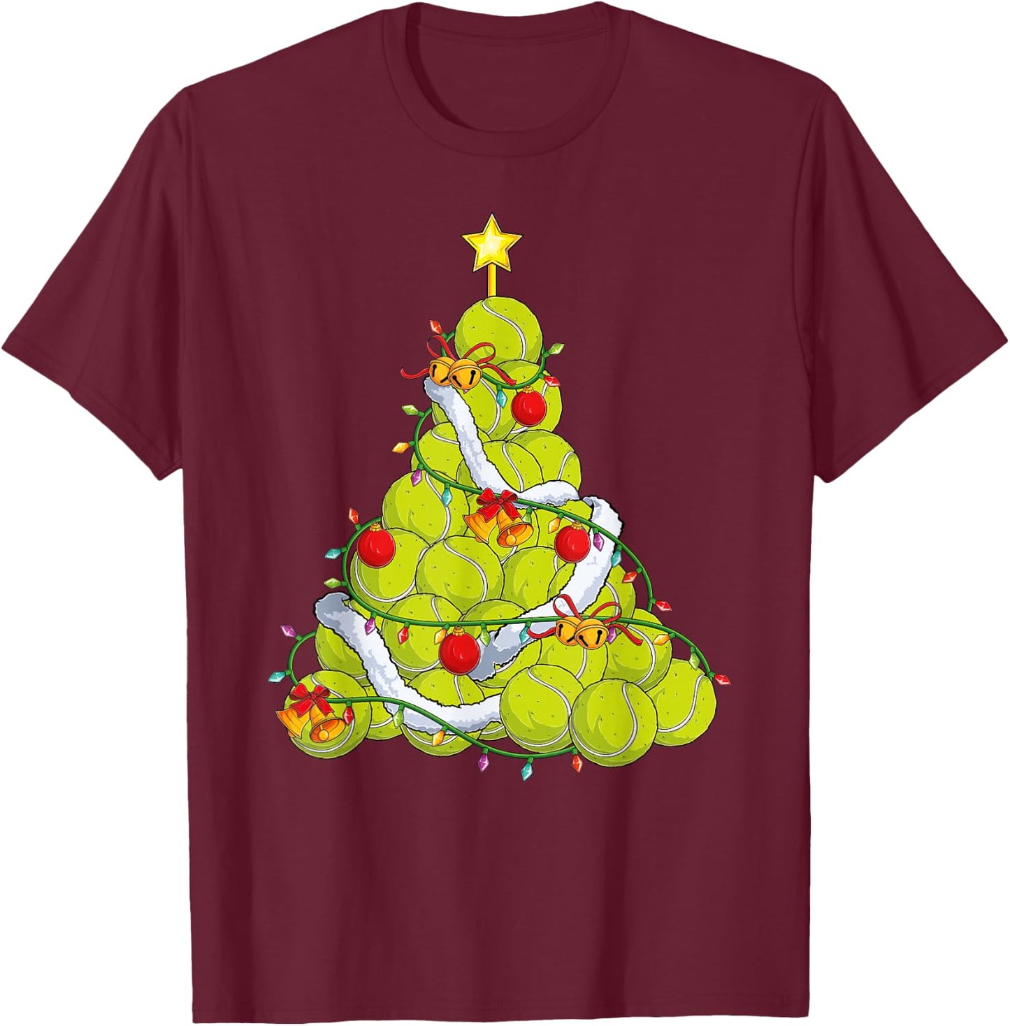 Tennis Christmas Tree Xmas Pajamas player coach Men Women T-Shirt - T-Shirt | Maroon