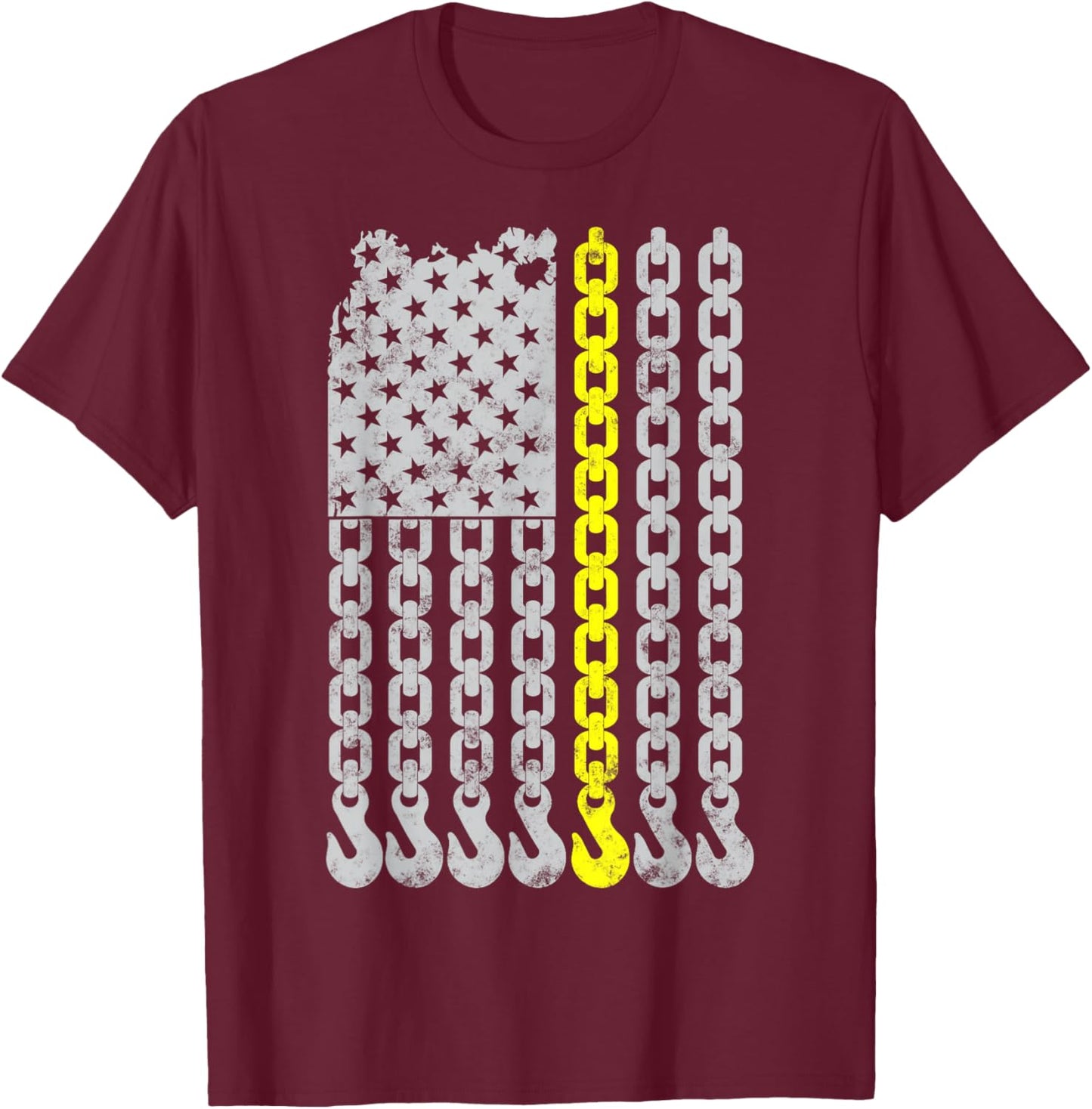 Thin yellow line Chain Hook American flag Tow Truck Driver T-Shirt - T-Shirt | Maroon