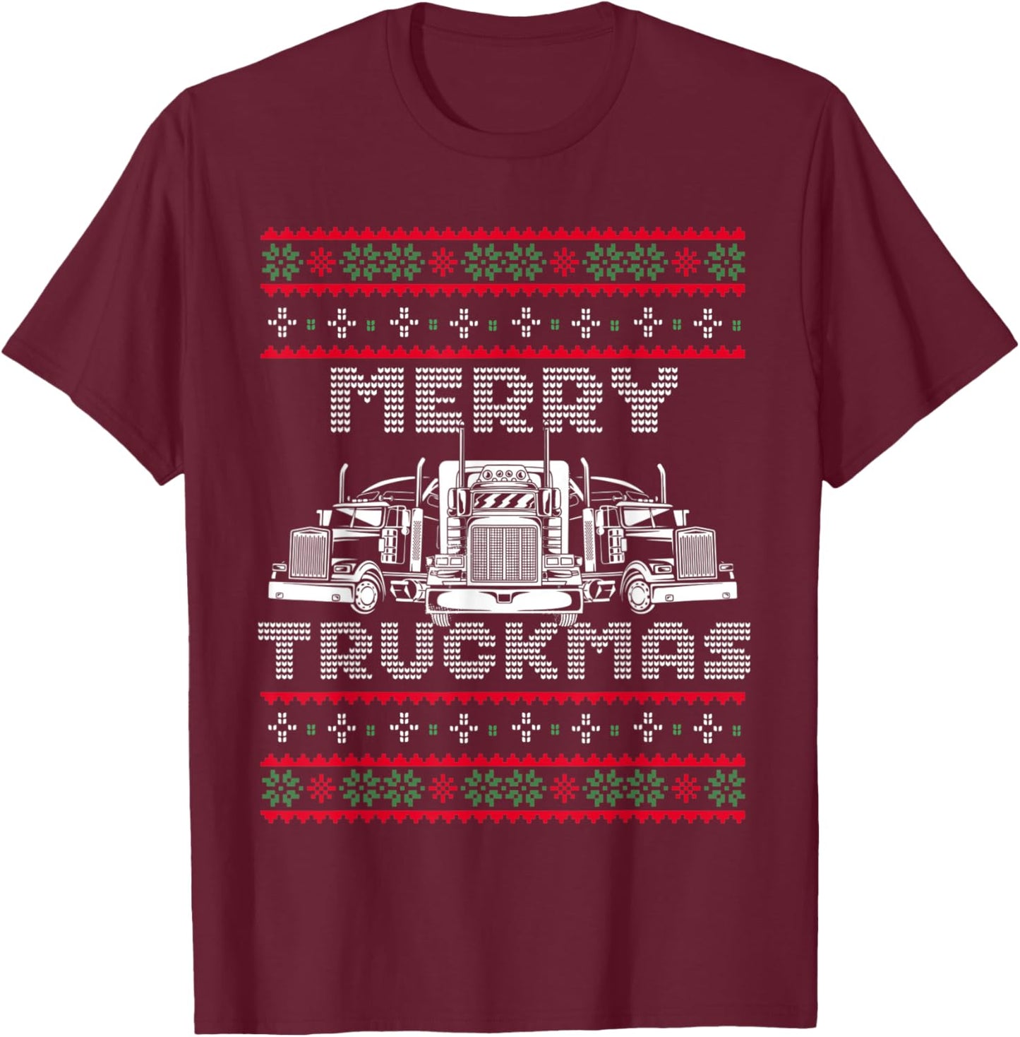 Christmas Semi Truck Funny Christmas Trucker Merry Truckmas T-Shirt - T-Shirt | Maroon